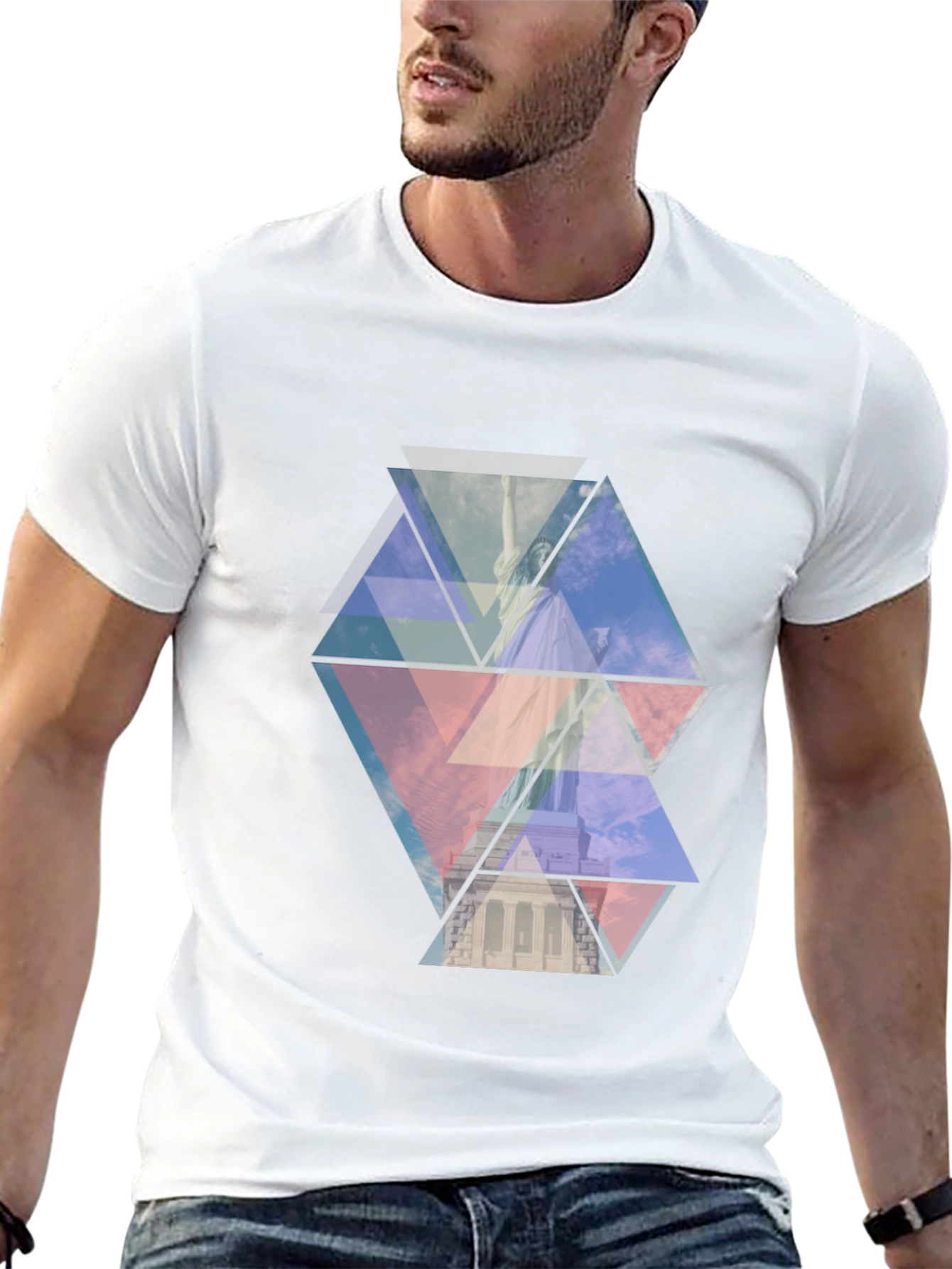 Geometric Statue of Liberty Print Black Tee