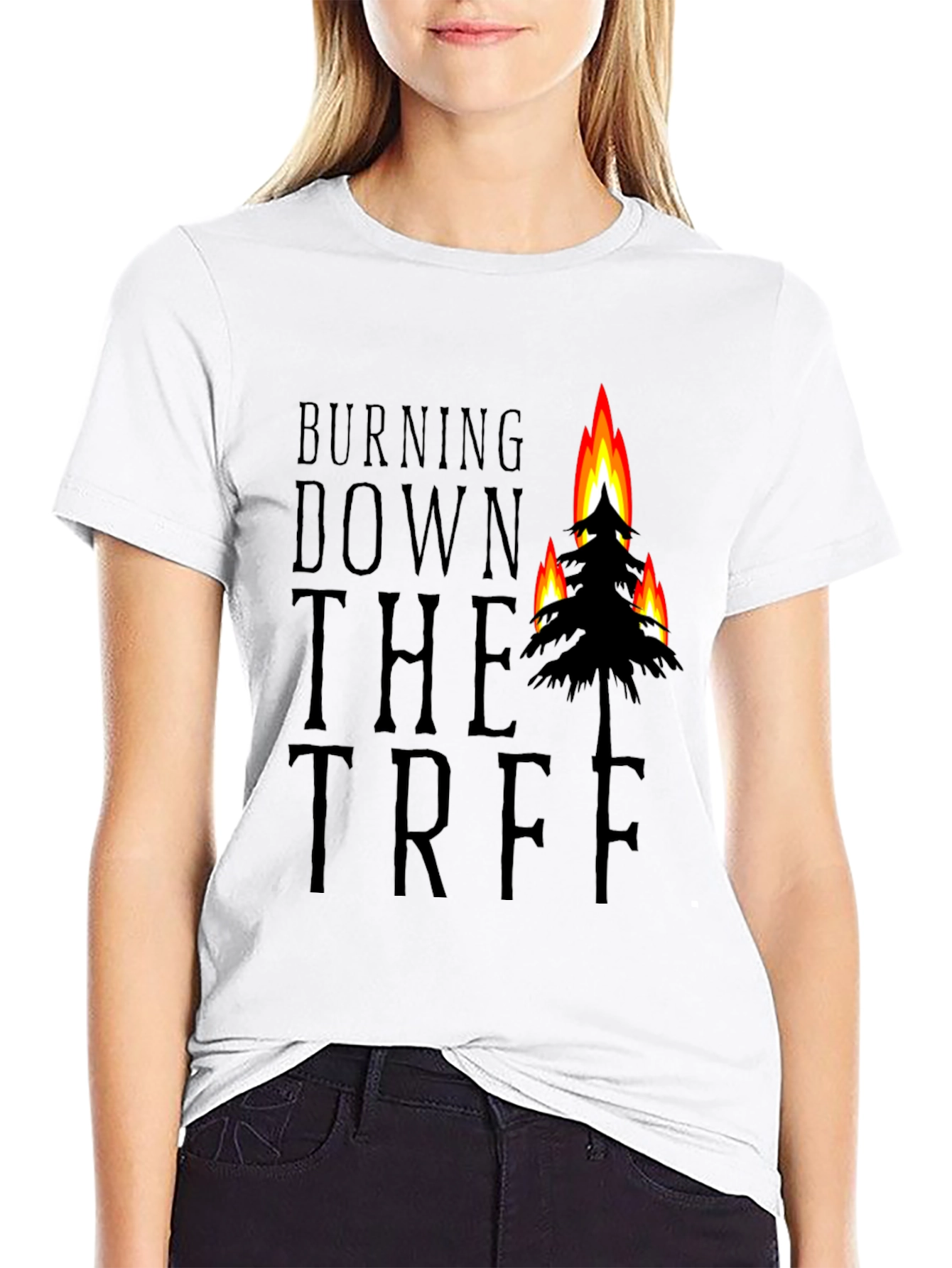 Burning Down the Tree Black Graphic T-Shirt
