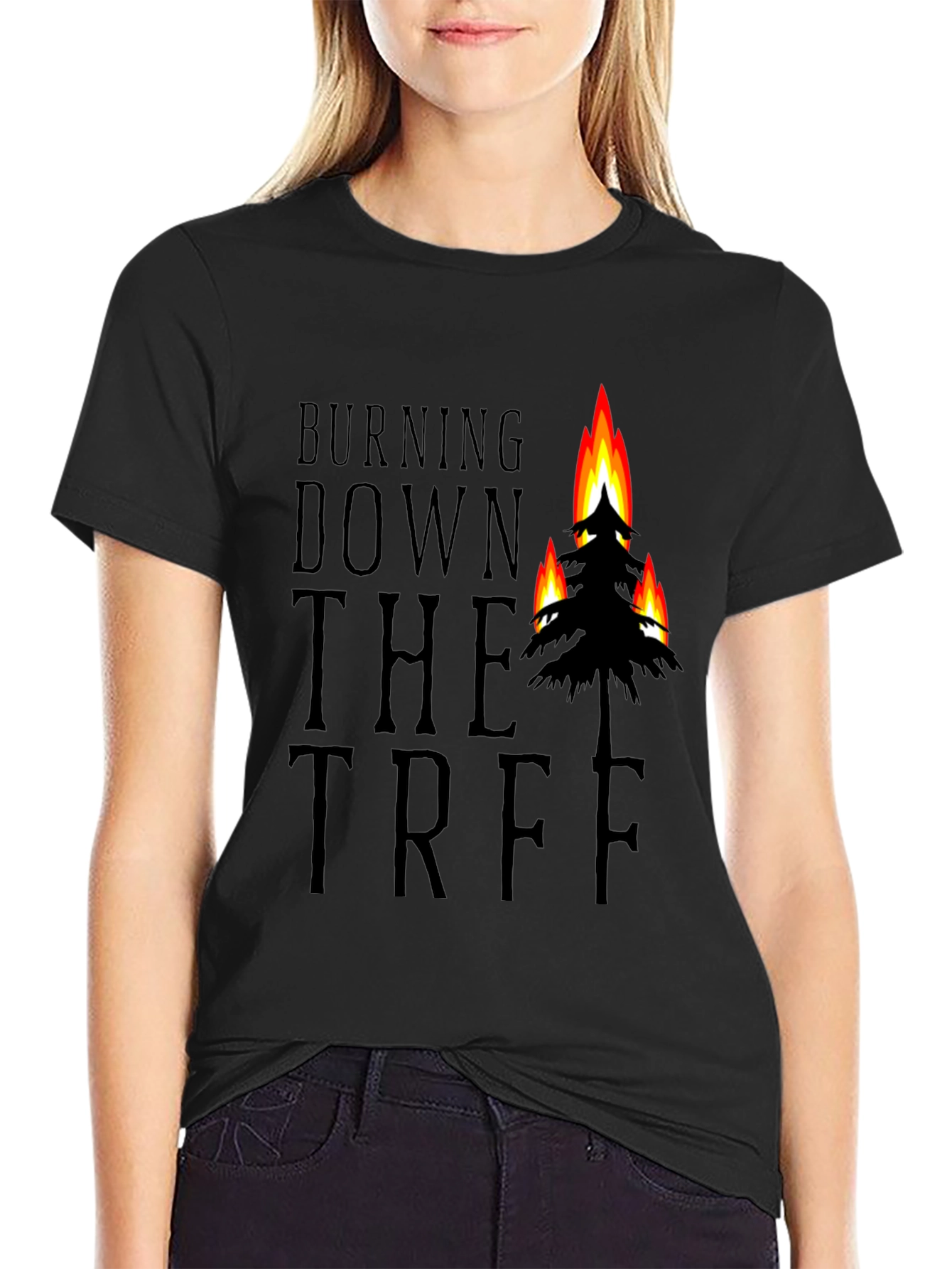 Burning Down the Tree Black Graphic T-Shirt