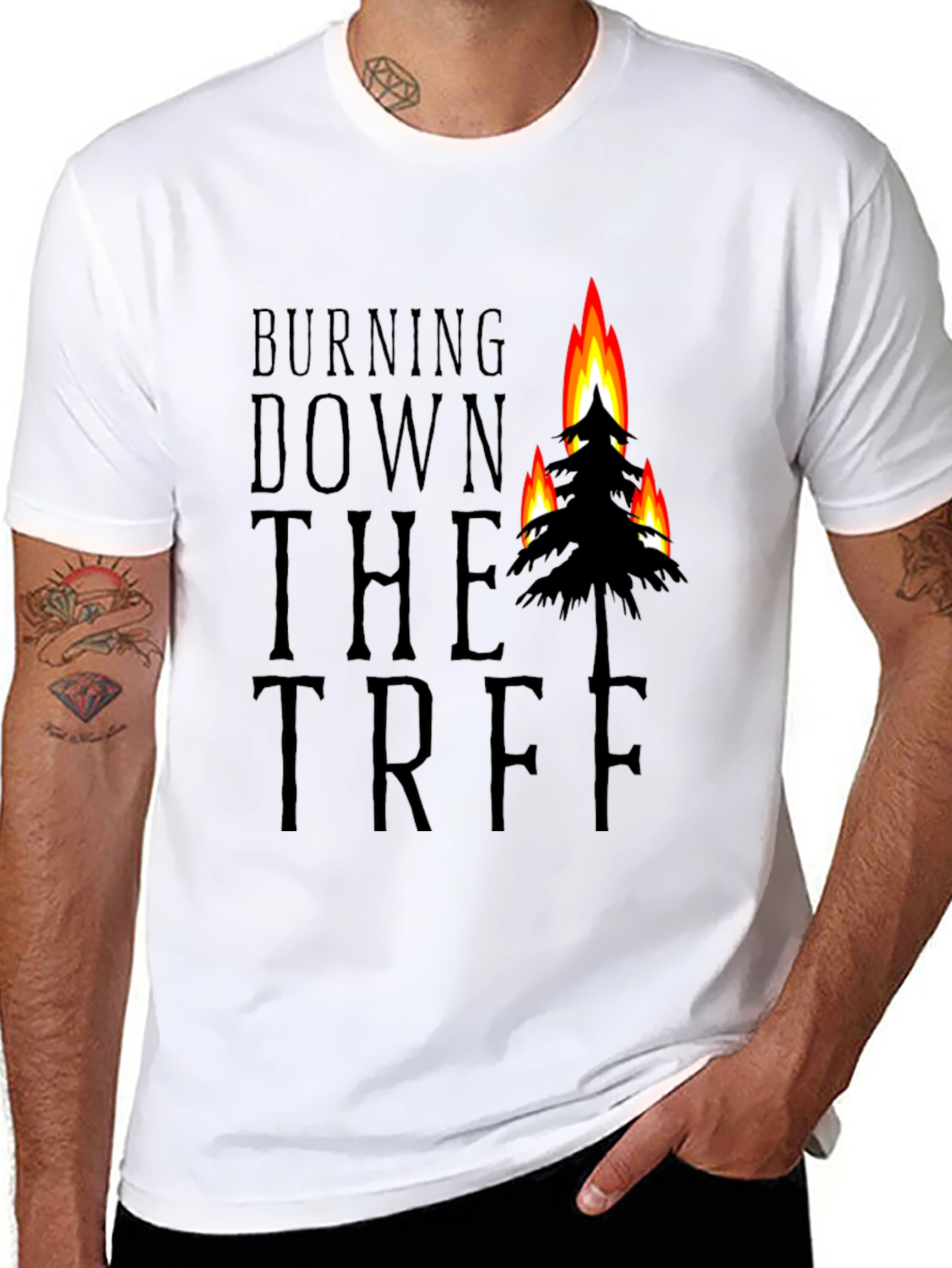 Burning Down the Tree Black Graphic T-Shirt