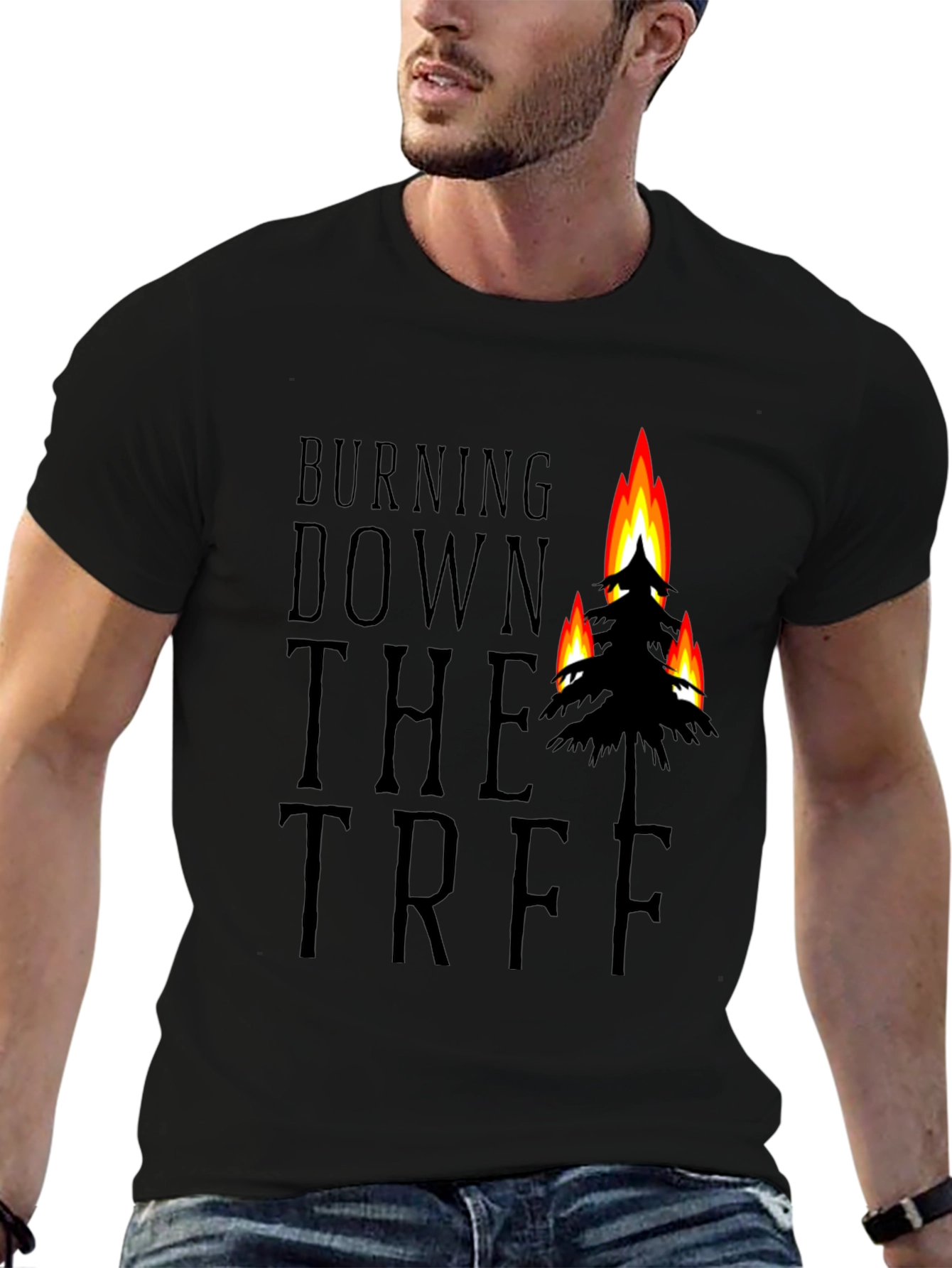 Burning Down the Tree Black Graphic T-Shirt