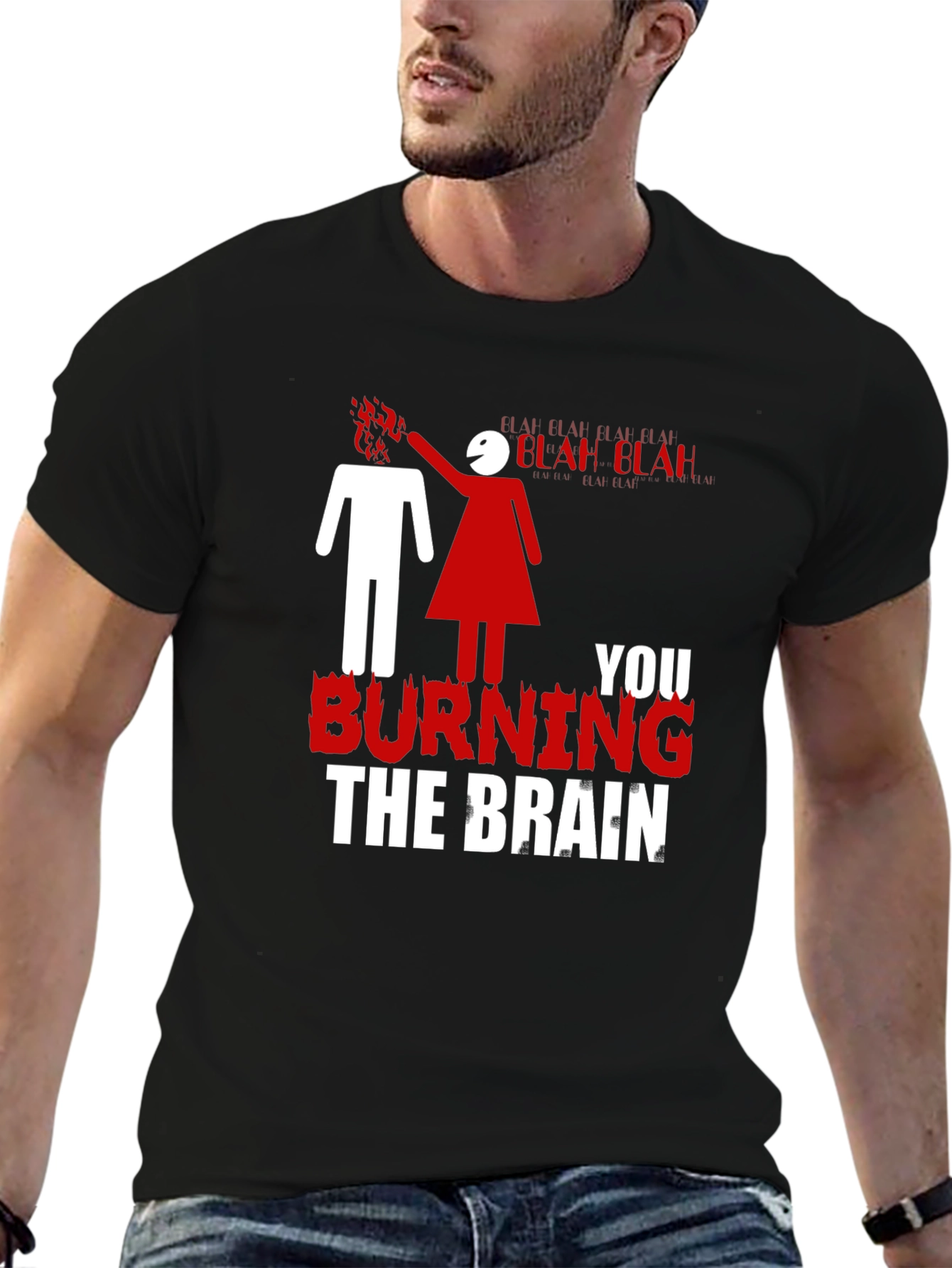 Burning Brain Graphic Tee - Funny Novelty T-Shirt