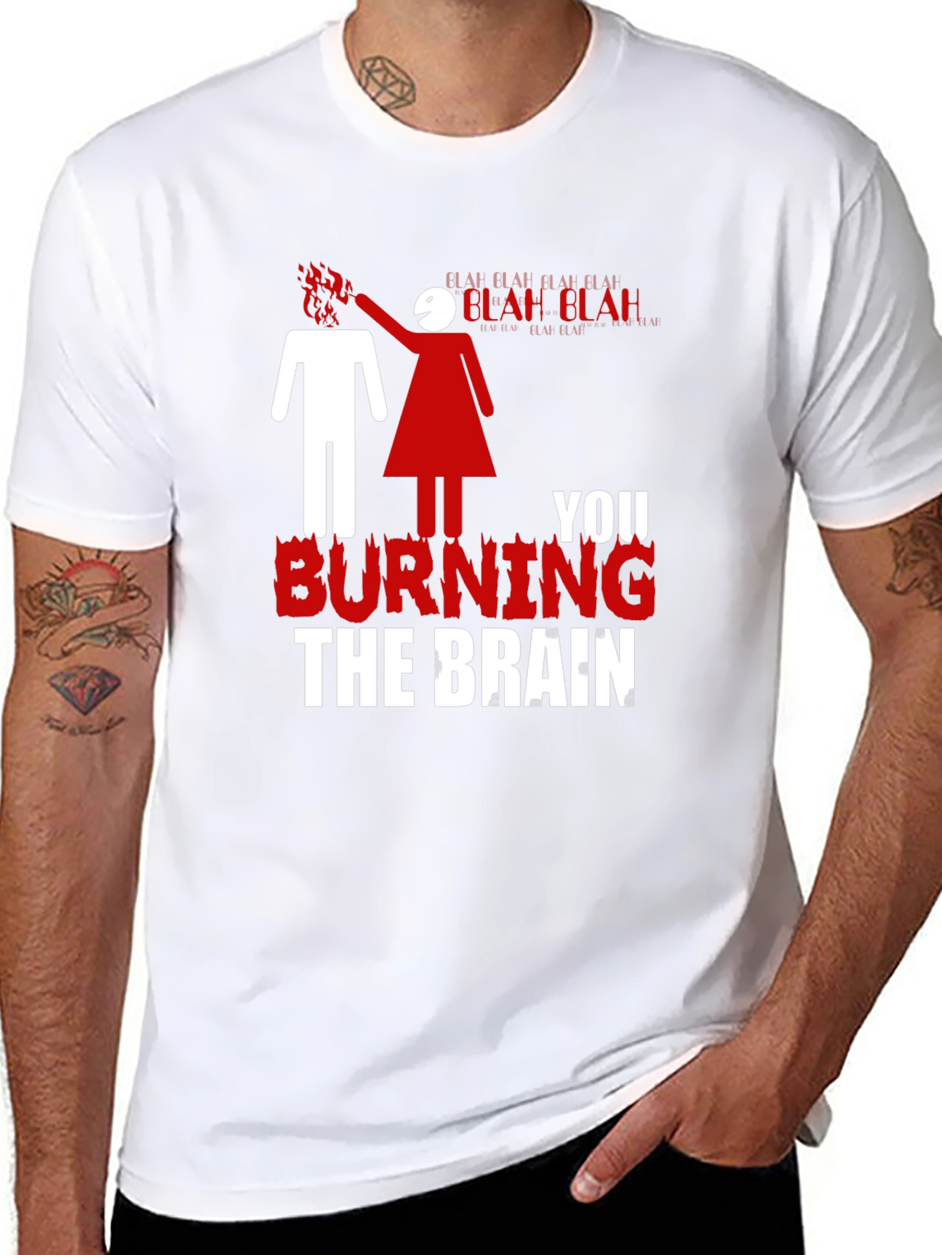 Burning Brain Graphic Tee - Funny Novelty T-Shirt