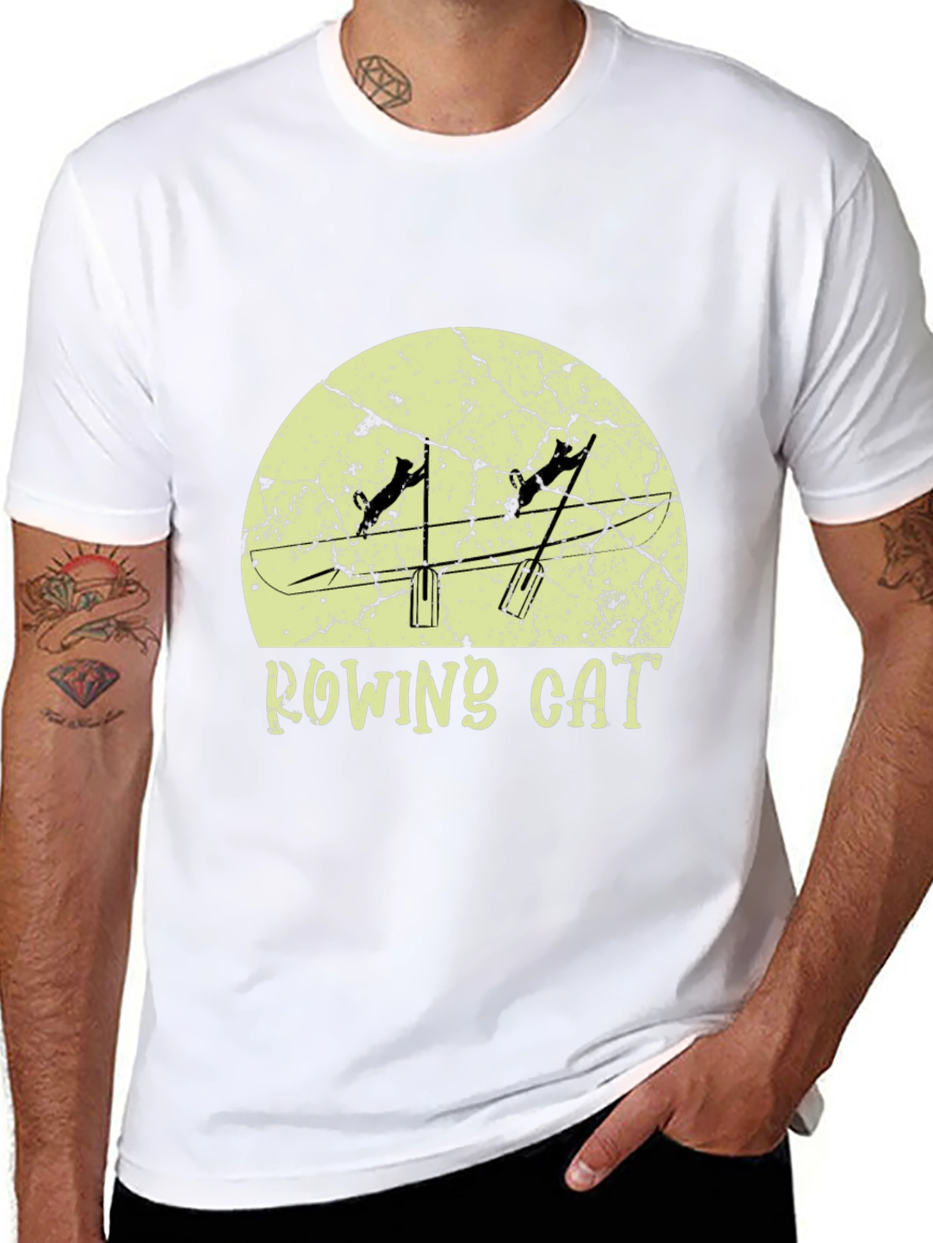 Rowing Cat Graphic Tee - Unique Novelty Design