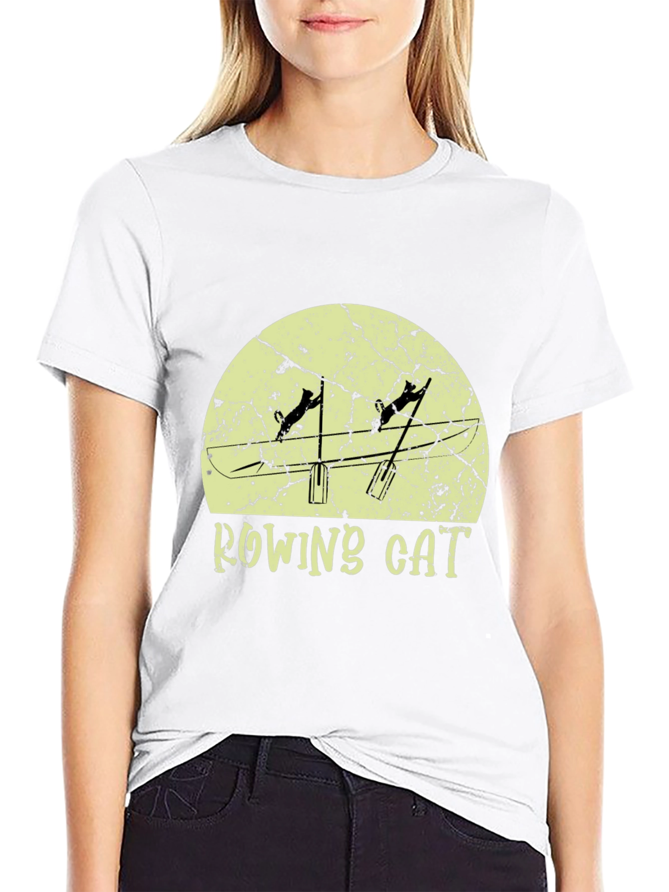 Rowing Cat Graphic Tee - Unique Novelty Design