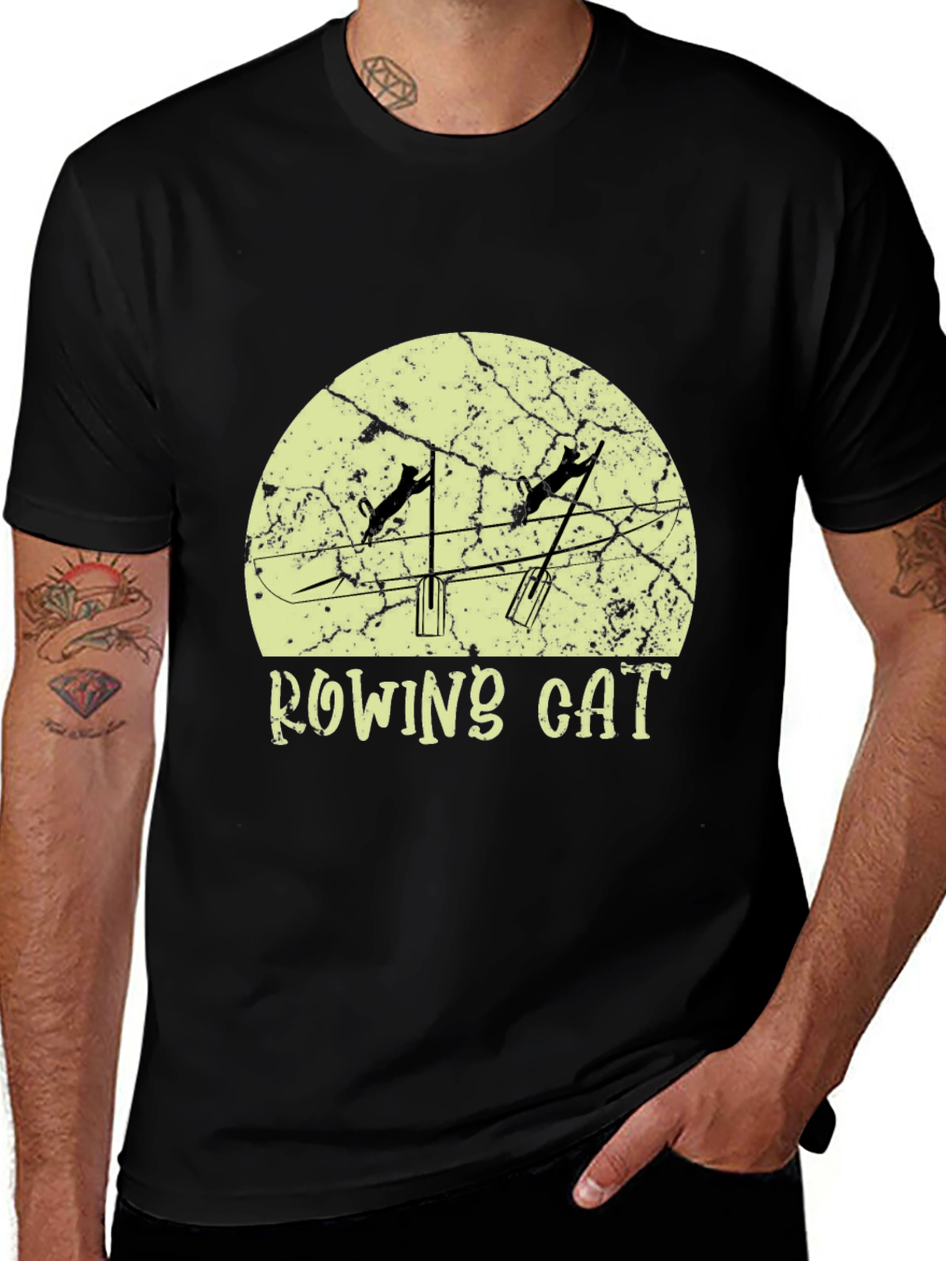 Rowing Cat Graphic Tee - Unique Novelty Design