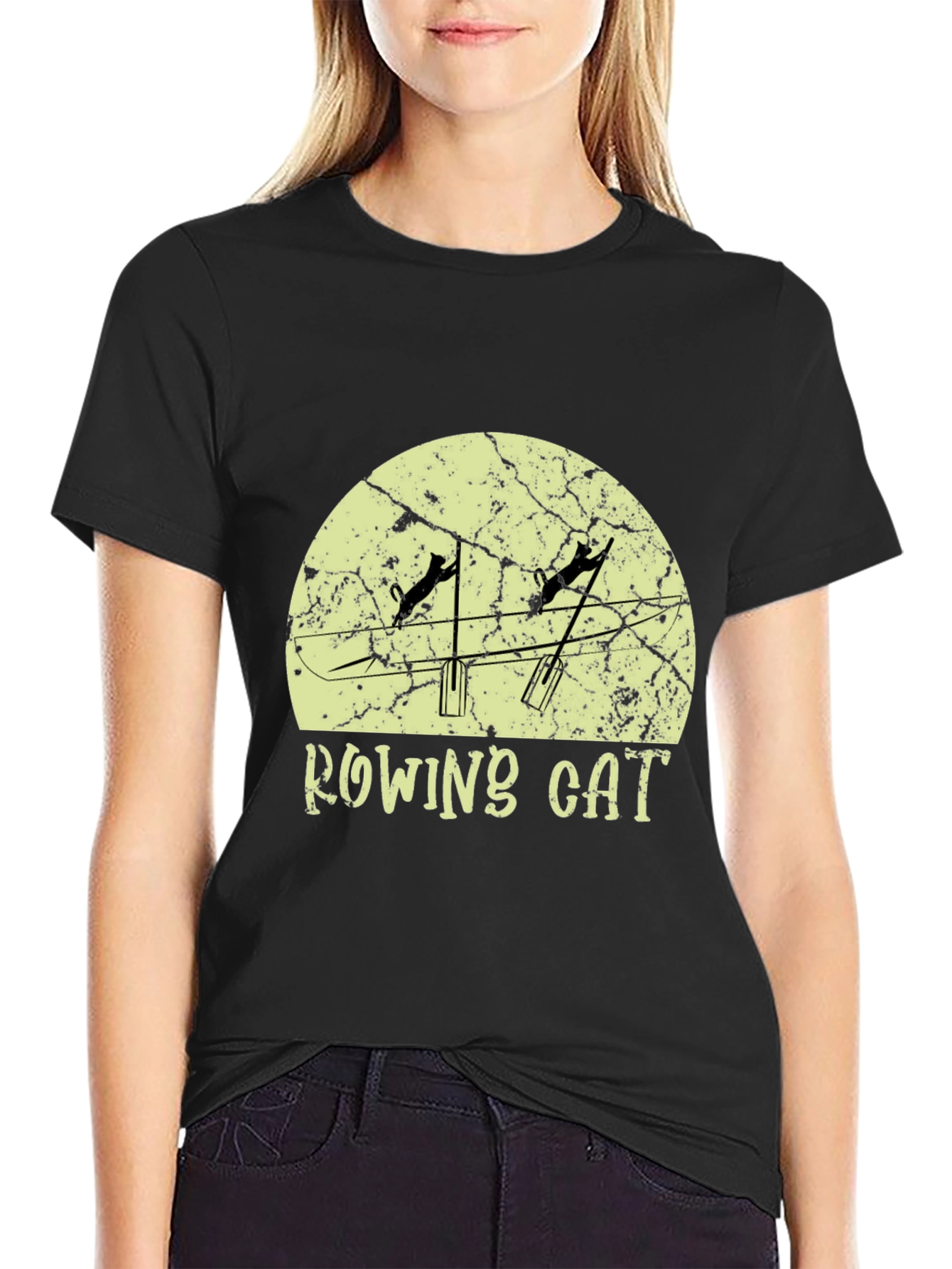 Rowing Cat Graphic Tee - Unique Novelty Design