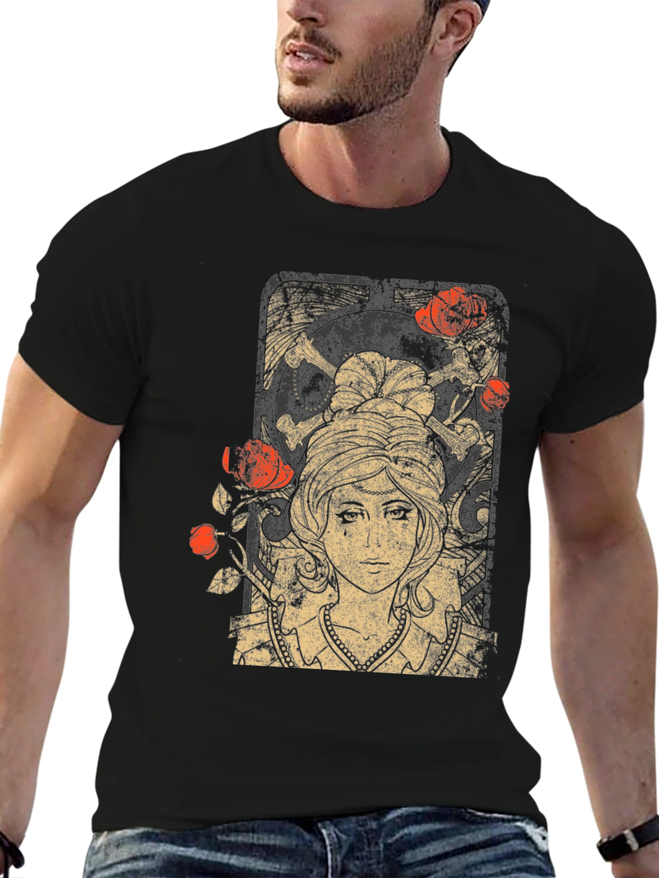Gothic Maiden T-Shirt: Roses & Skulls