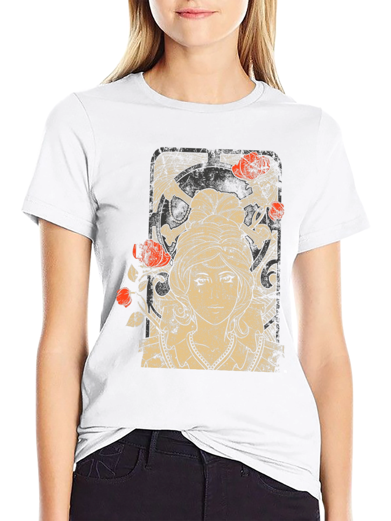 Gothic Maiden T-Shirt: Roses & Skulls