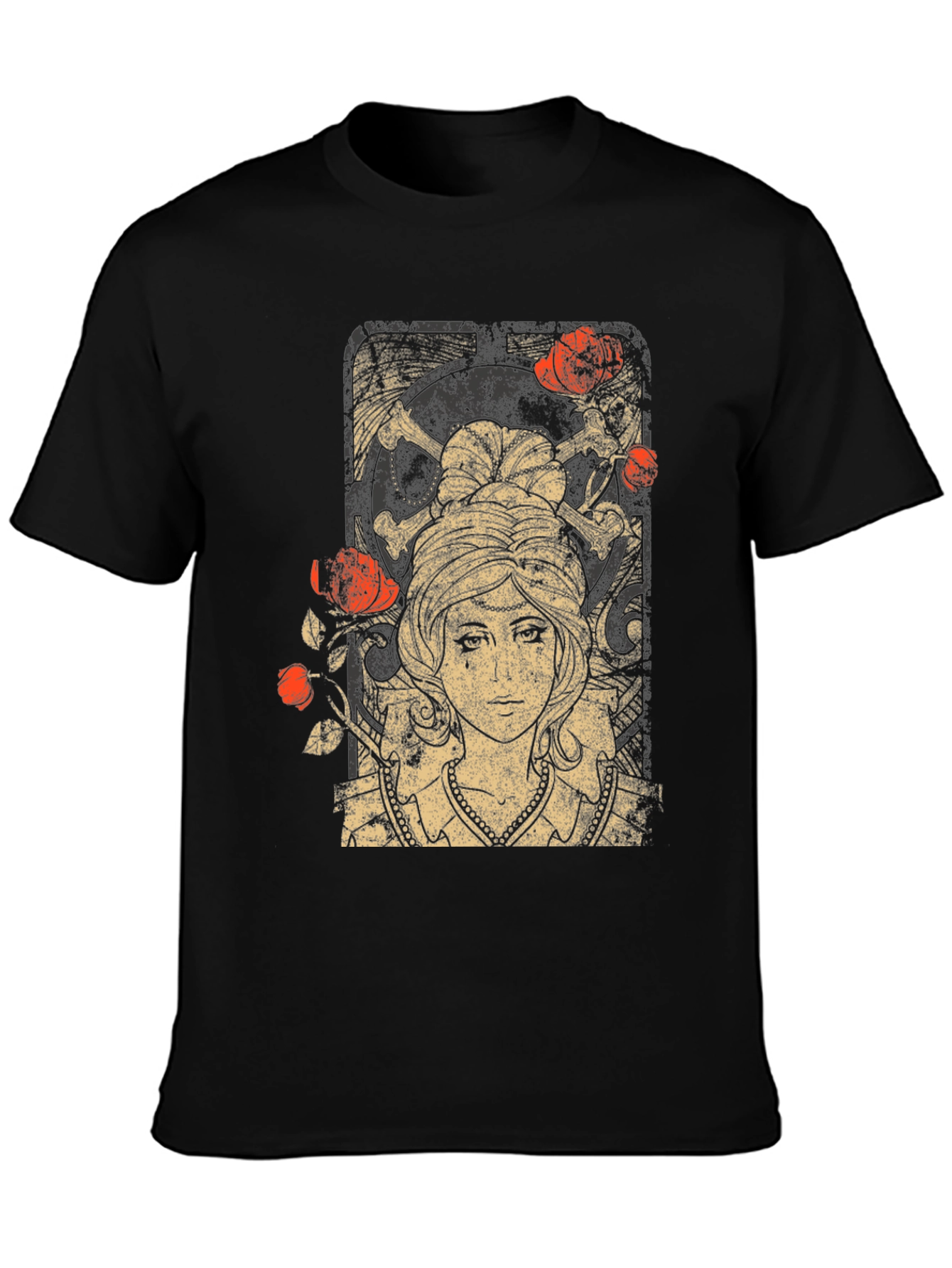 Gothic Maiden T-Shirt: Roses & Skulls