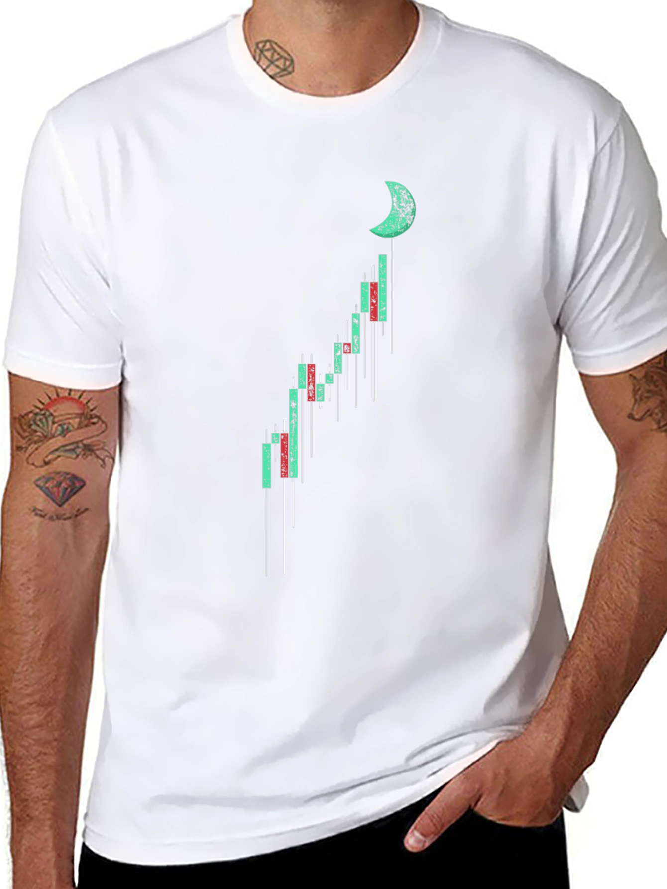 Moon Chart Graphic Tee - Black Cotton Casual