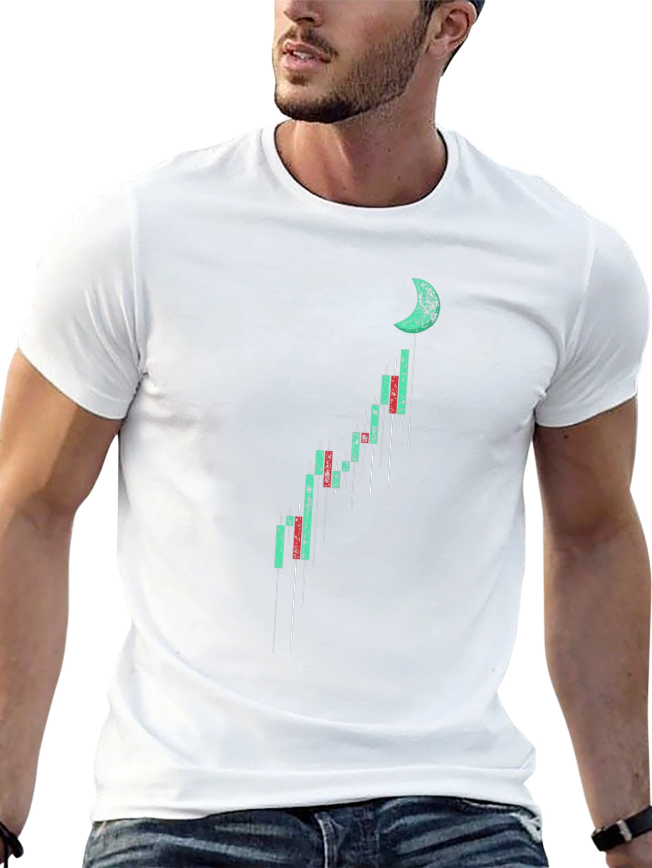 Moon Chart Graphic Tee - Black Cotton Casual