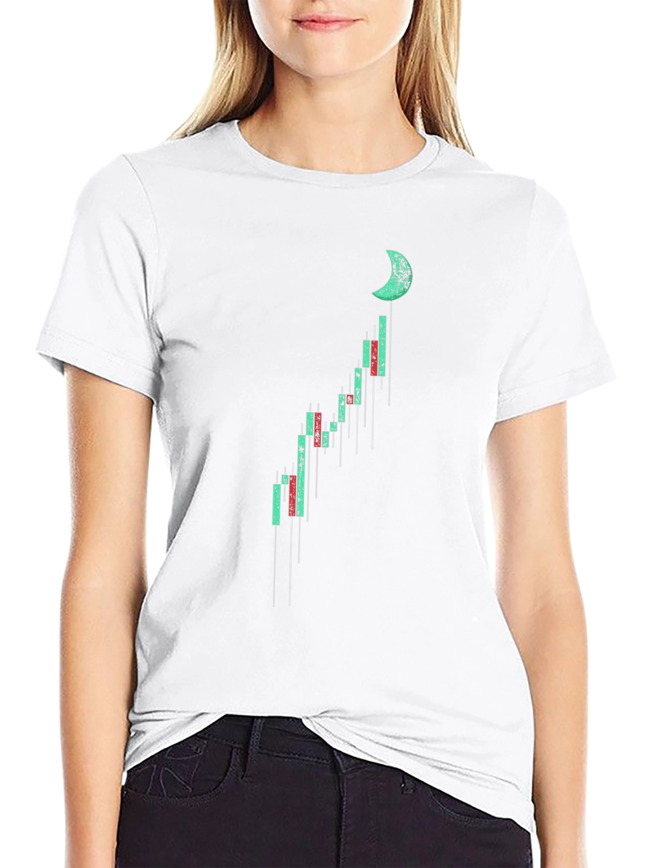 Moon Chart Graphic Tee - Black Cotton Casual