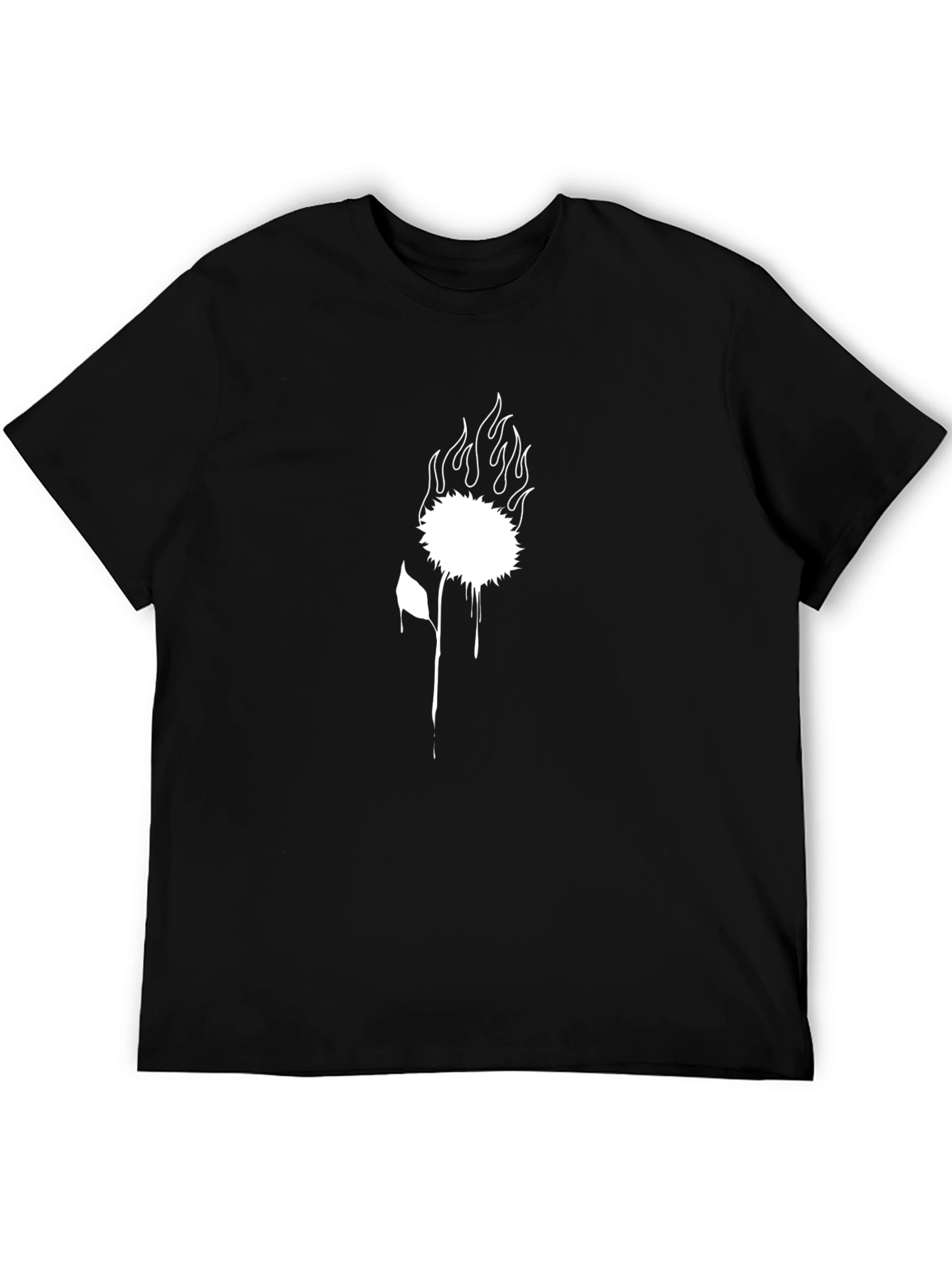 Black Graphic Tee - Burning Flower Design