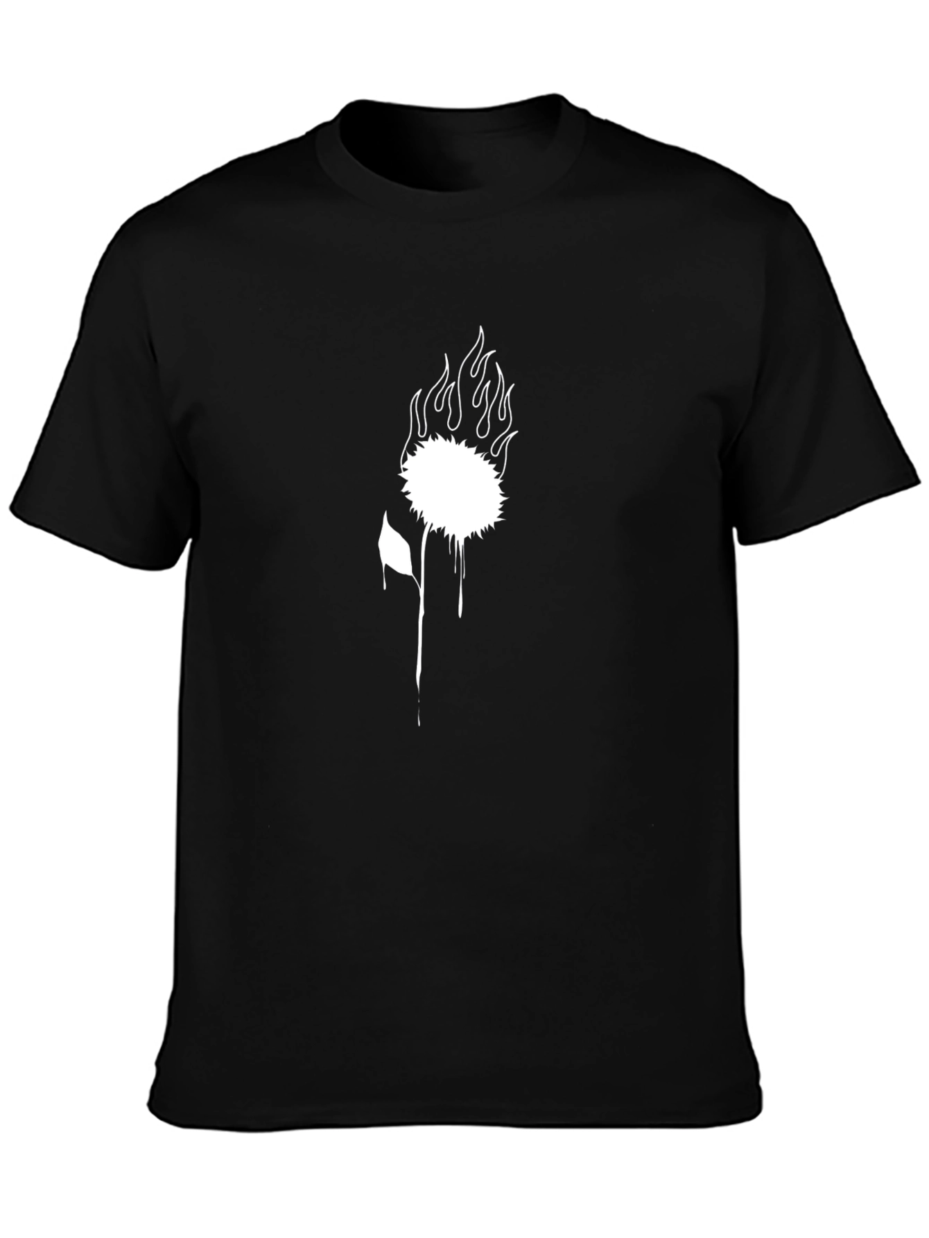 Black Graphic Tee - Burning Flower Design