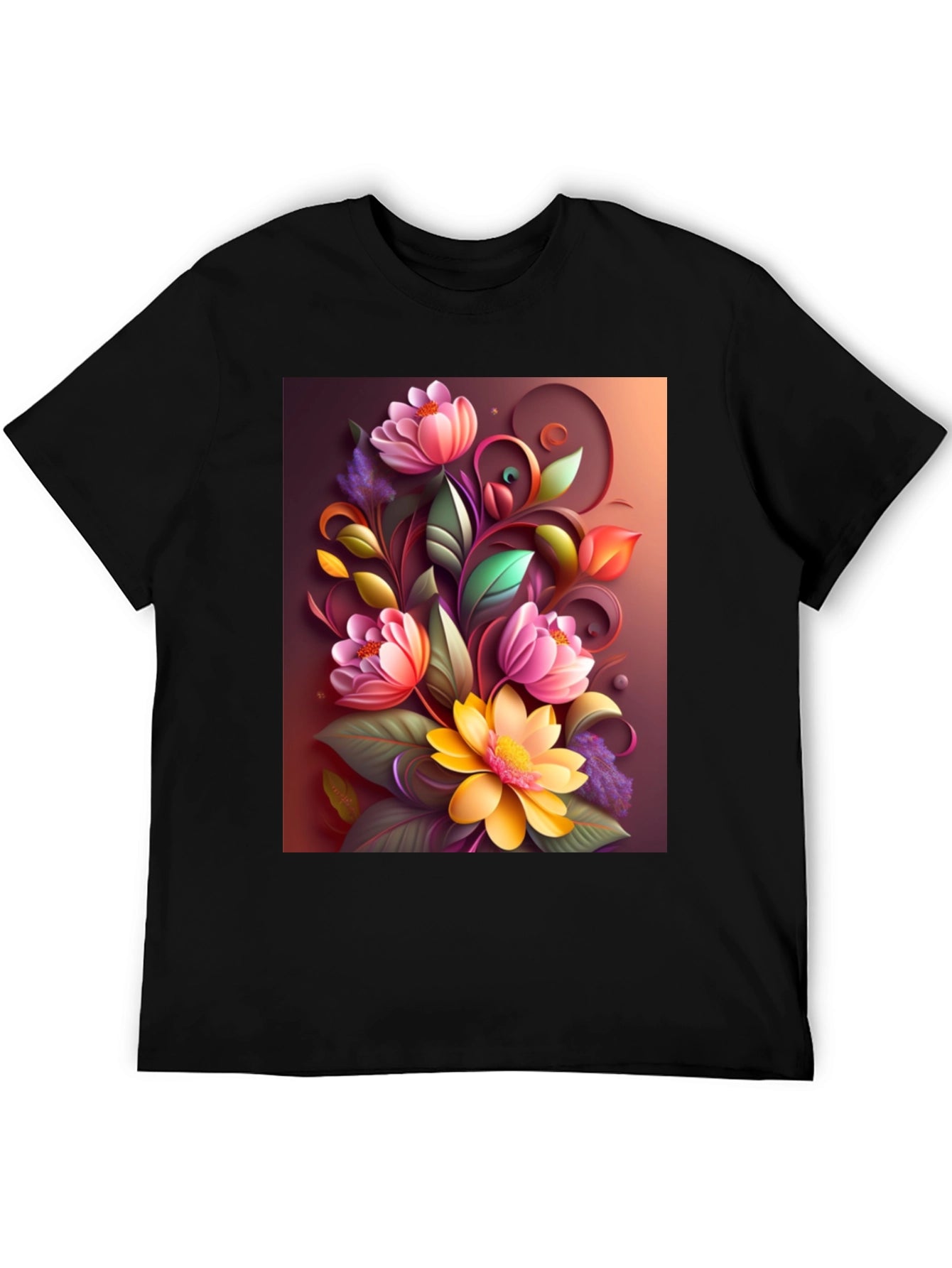 Floral Design Black T-Shirt