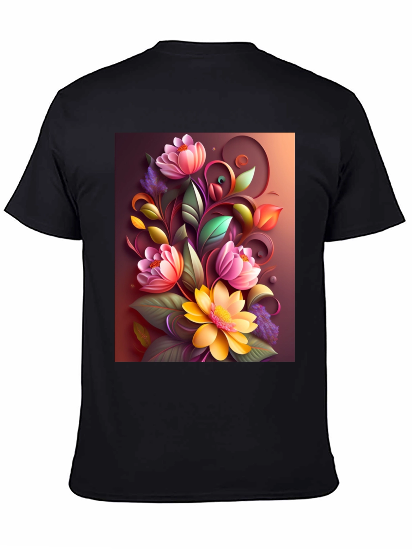 Floral Design Black T-Shirt