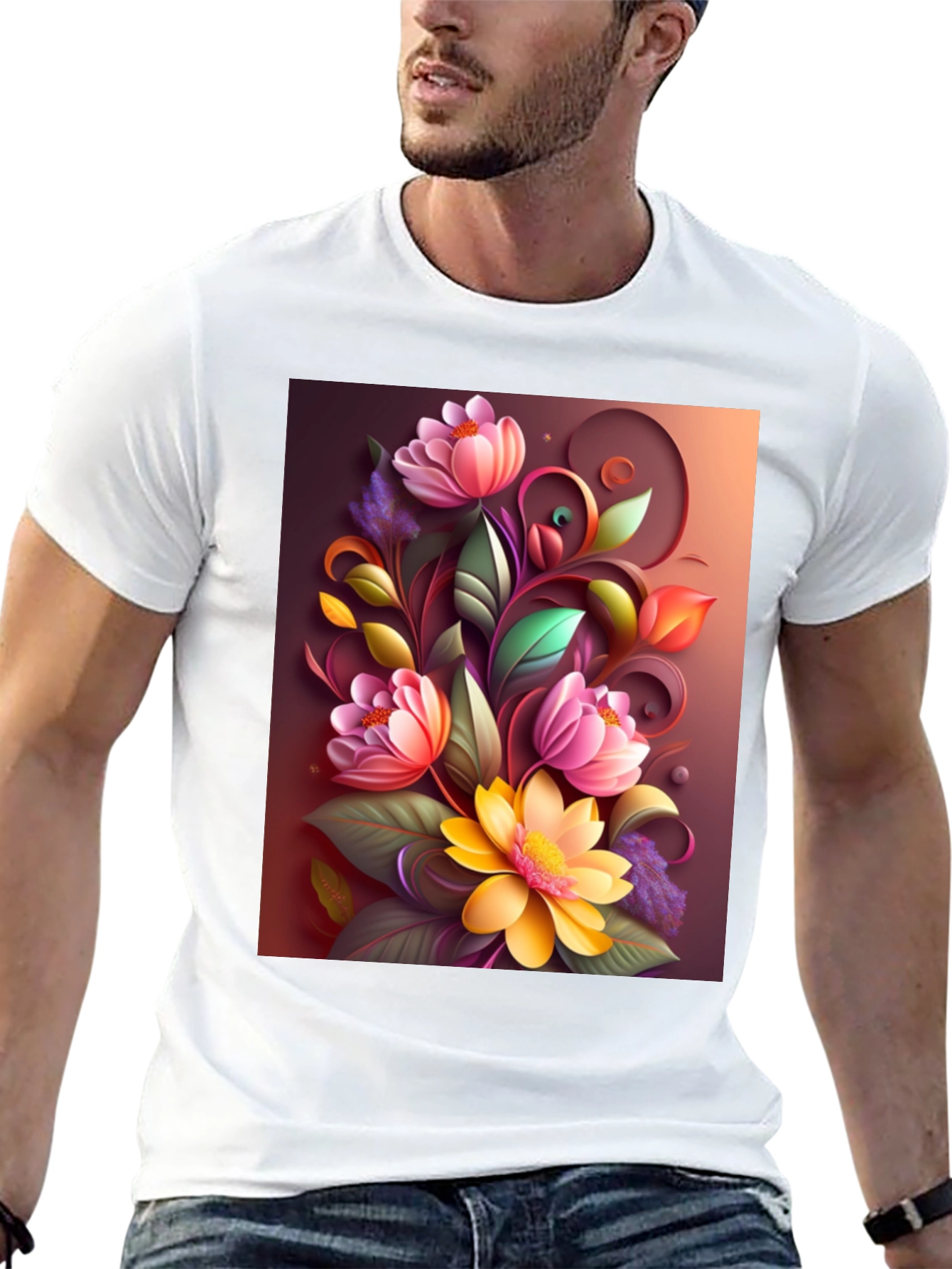 Floral Design Black T-Shirt
