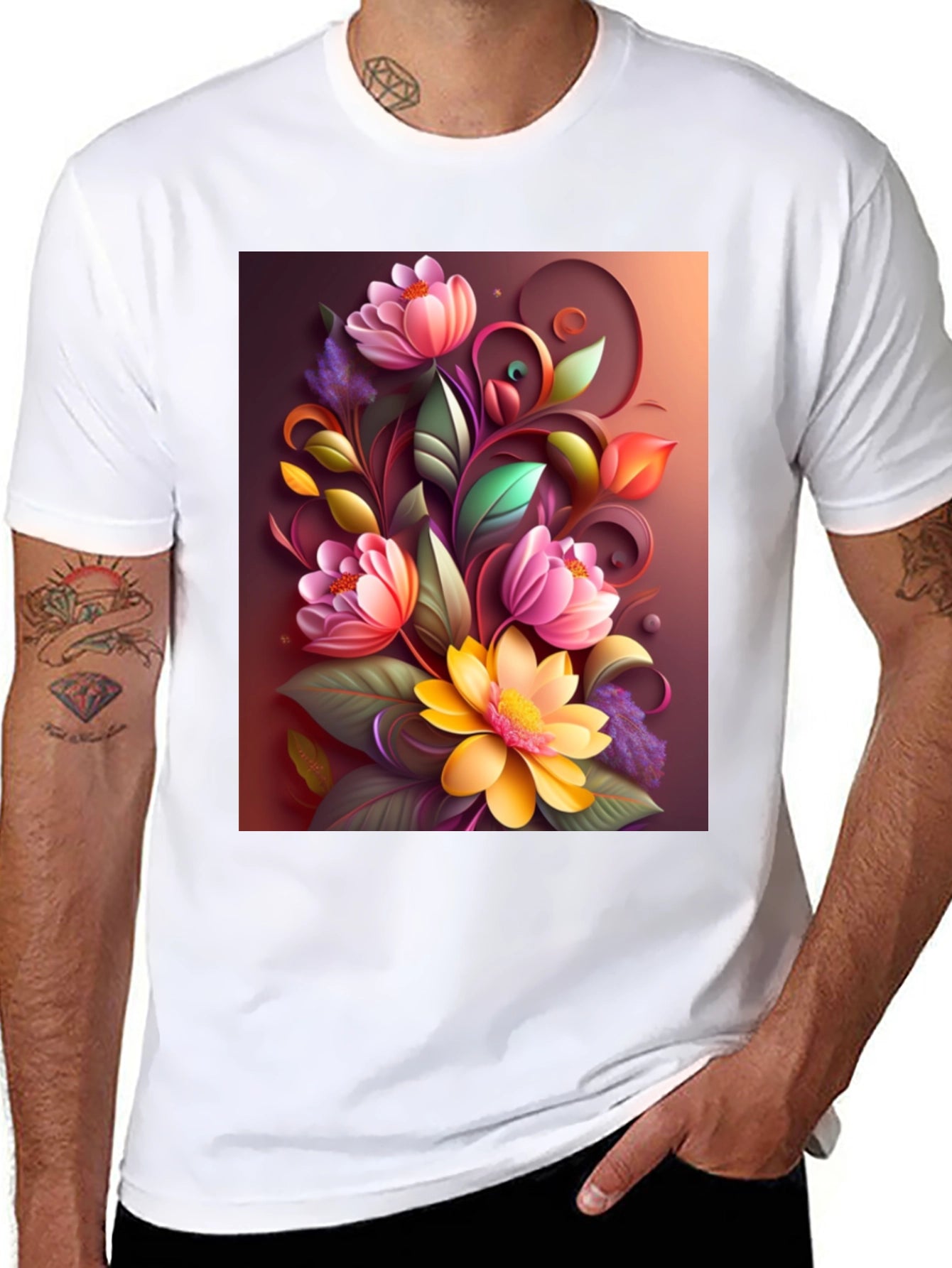 Floral Design Black T-Shirt