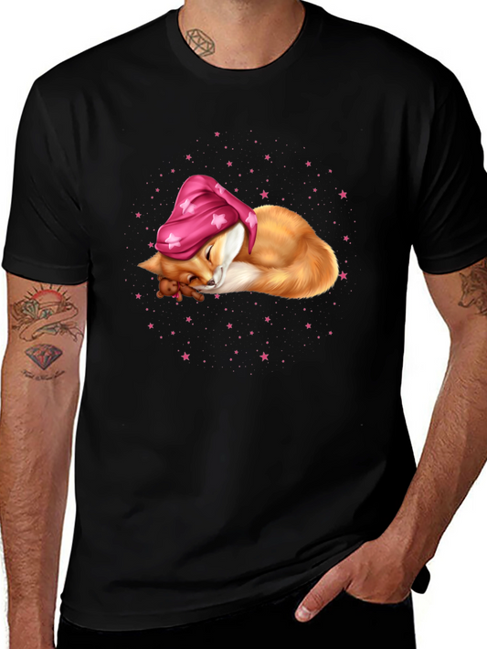 Sleeping Fox in Starry Night T-Shirt
