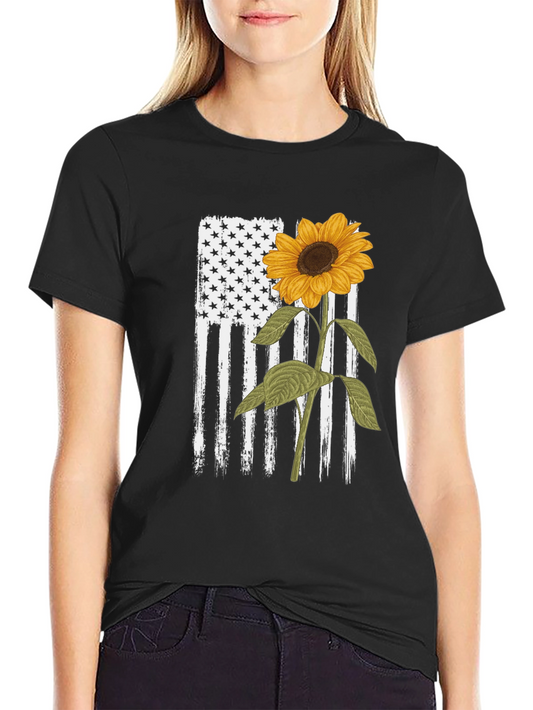 Sunflower American Flag Graphic T-Shirt