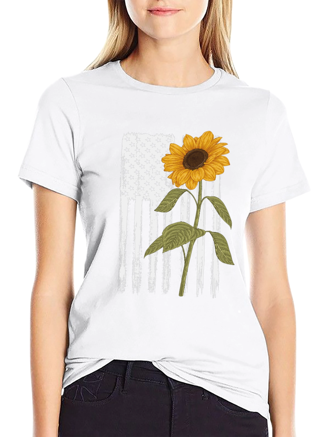 Sunflower American Flag Graphic T-Shirt