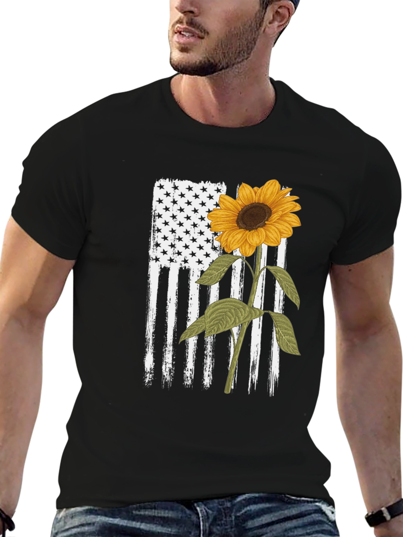 Sunflower American Flag Graphic T-Shirt
