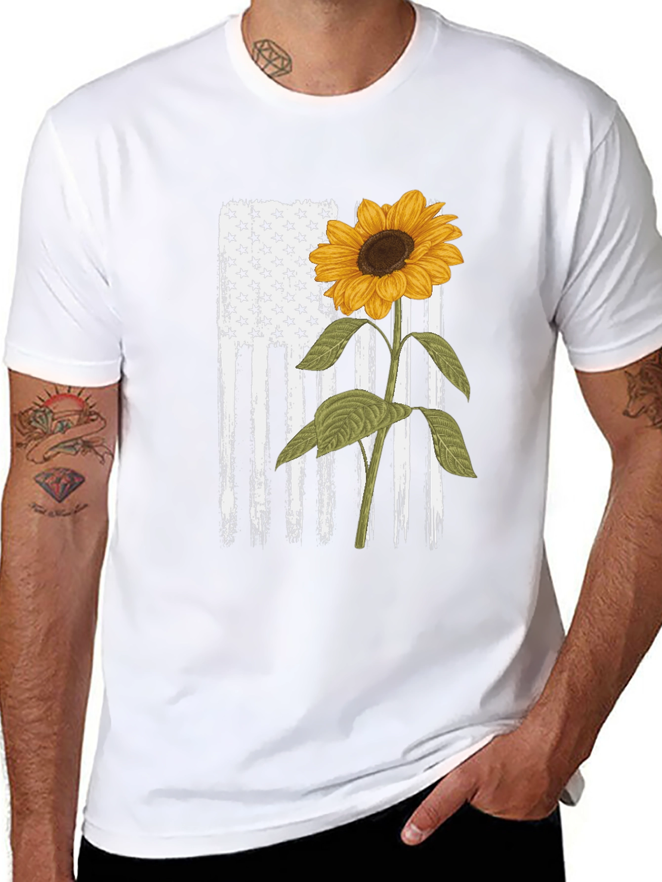 Sunflower American Flag Graphic T-Shirt
