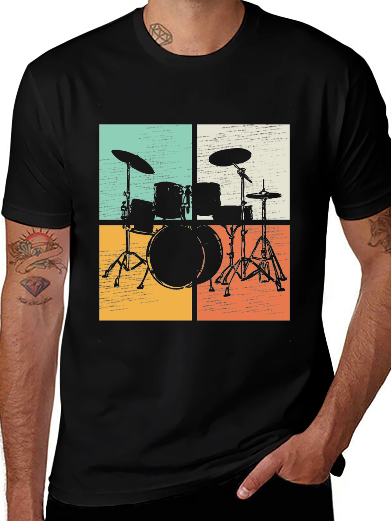 Retro Drum Set Graphic Tee - Musicians Style