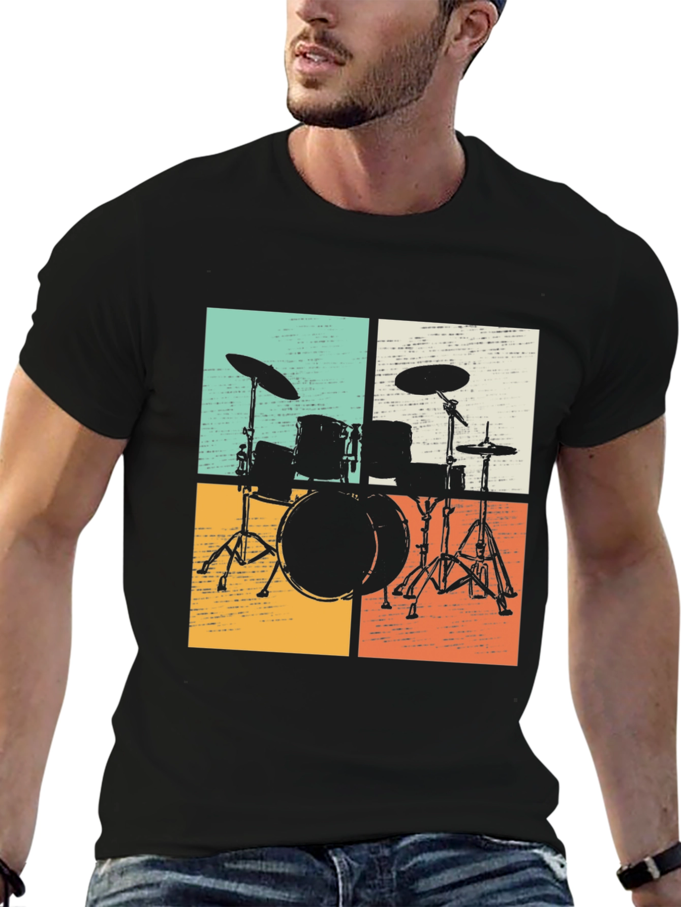 Retro Drum Set Graphic Tee - Musicians Style