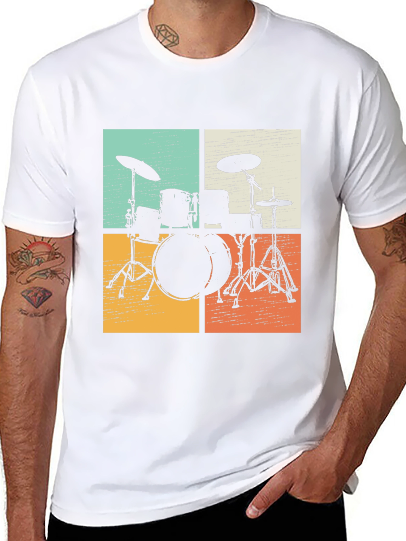 Retro Drum Set Graphic Tee - Musicians Style