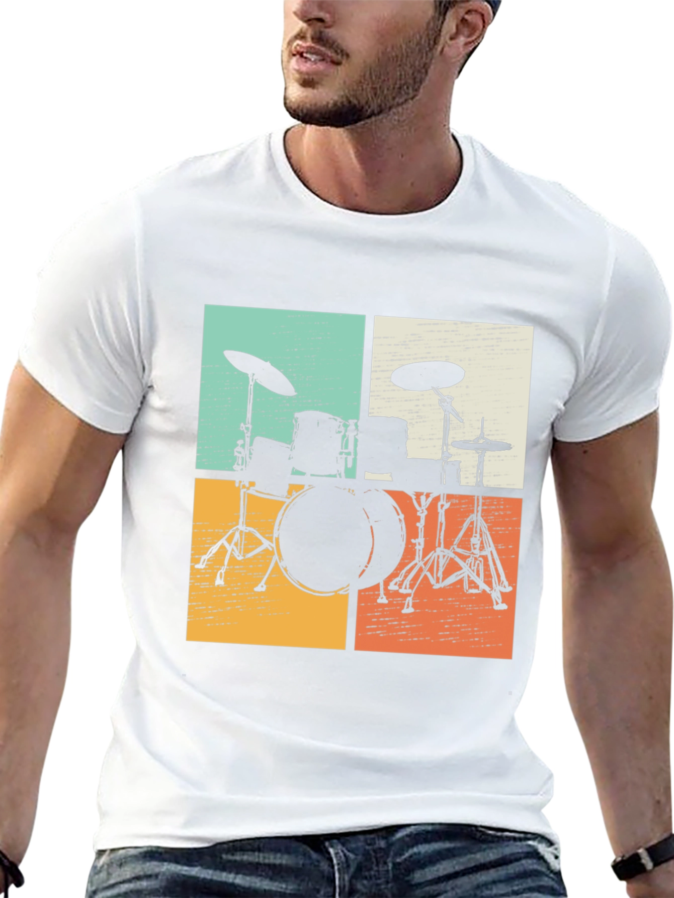 Retro Drum Set Graphic Tee - Musicians Style