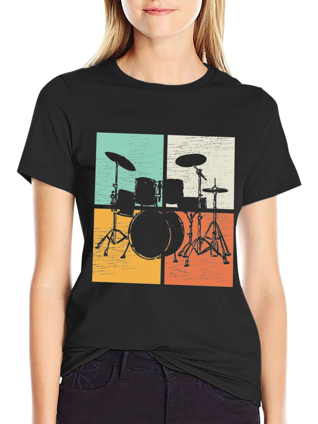 Retro Drum Set Graphic Tee - Musicians Style