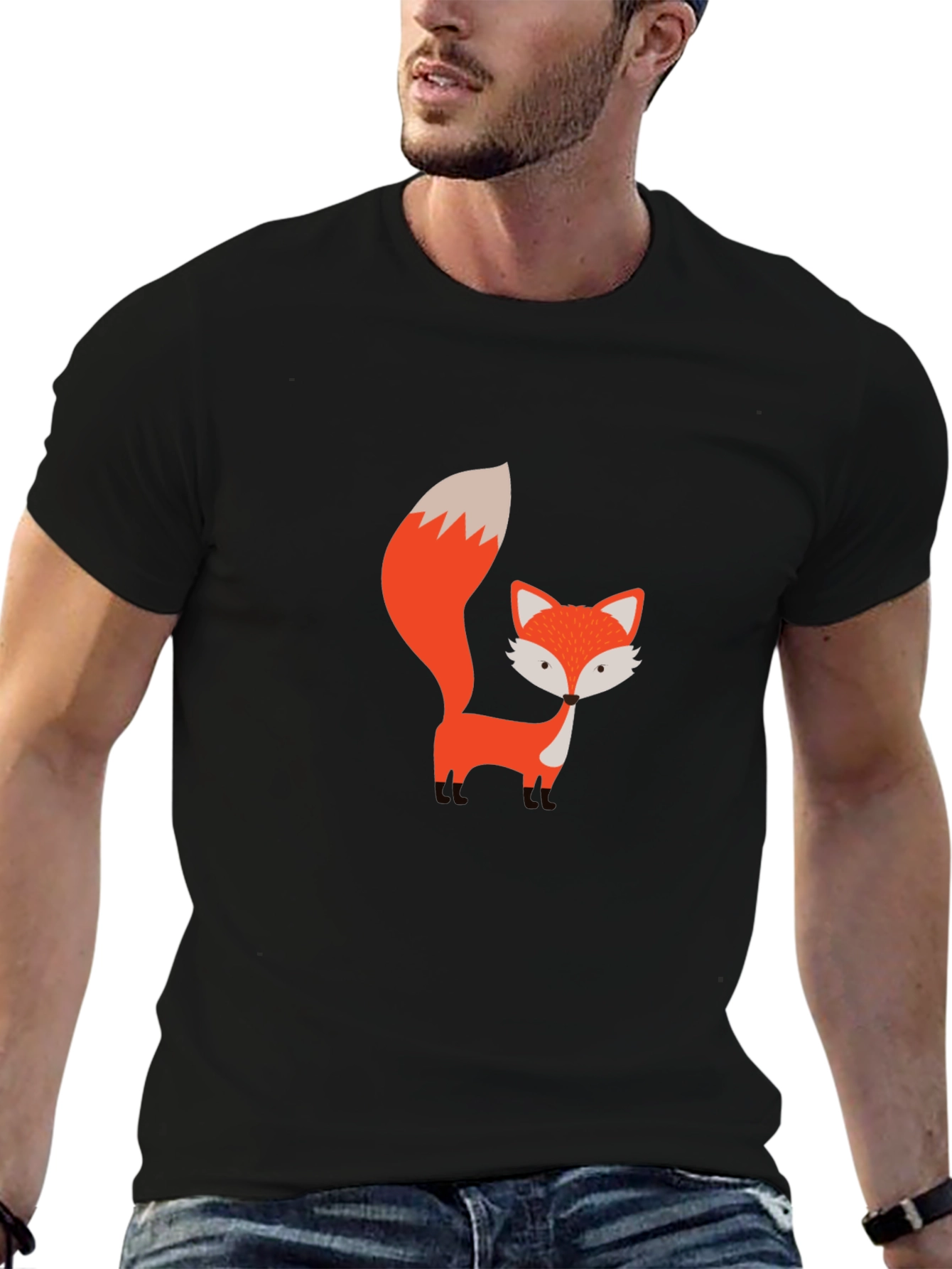 Cute Cartoon Fox Graphic Black T-Shirt