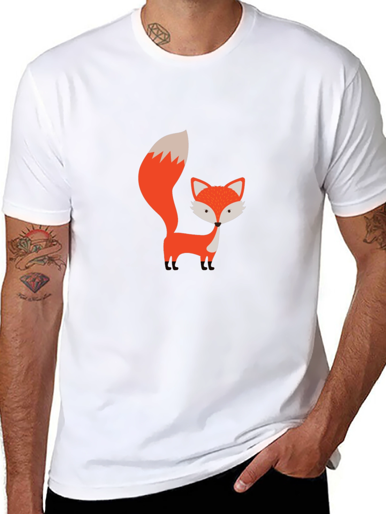 Cute Cartoon Fox Graphic Black T-Shirt