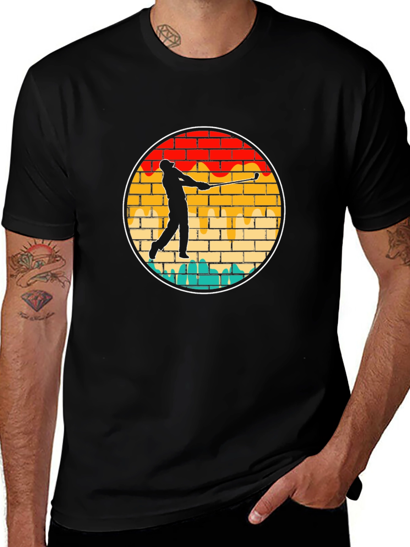 Golf Swing Brick Wall Graphic Tee - Black