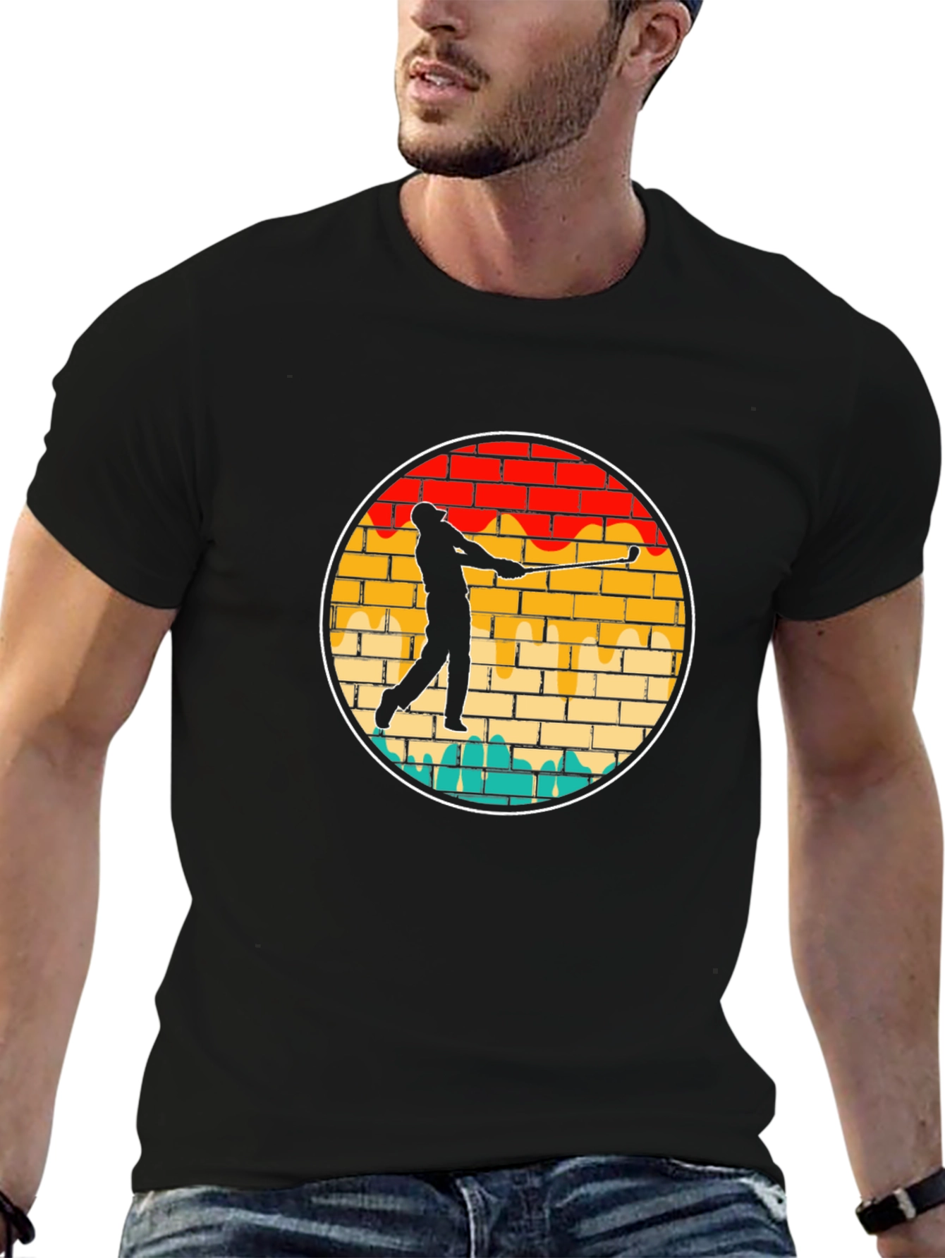 Golf Swing Brick Wall Graphic Tee - Black