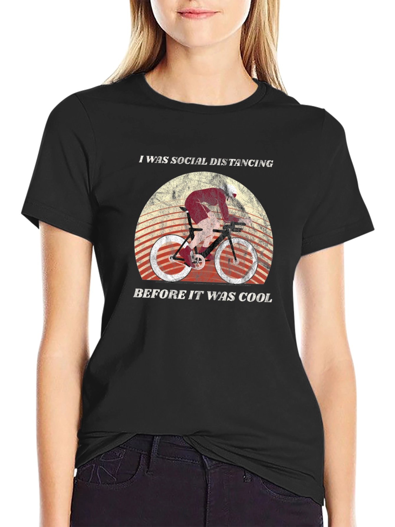 Social Distancing Cyclist Black Graphic Tee
