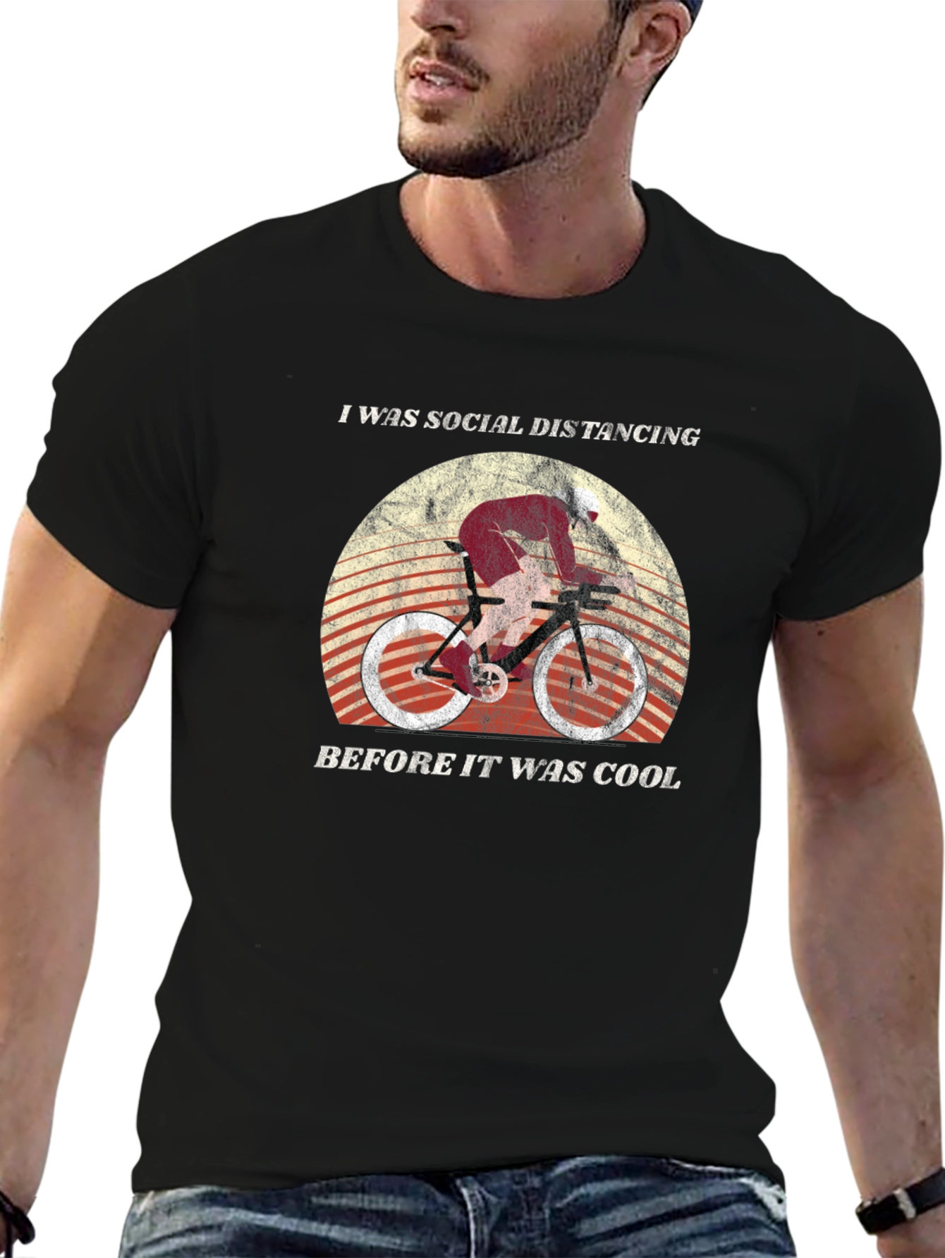 Social Distancing Cyclist Black Graphic Tee