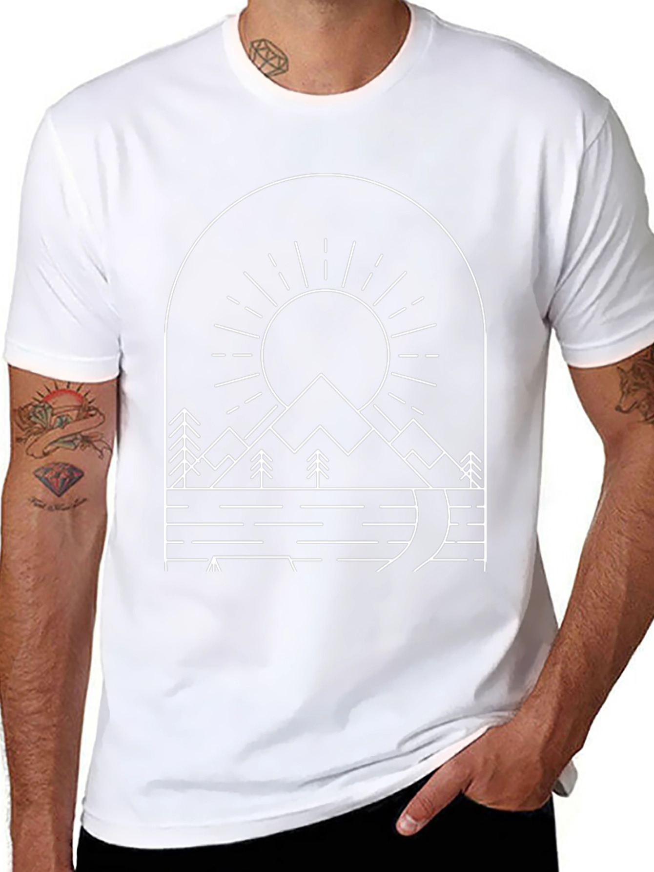 Minimalist Mountain Scene Black T-Shirt