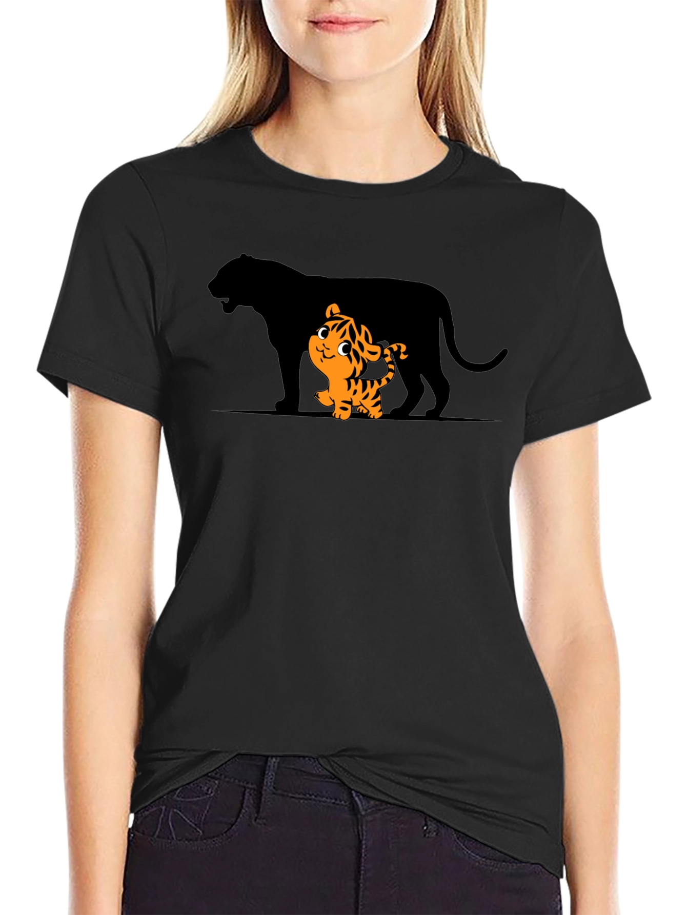 Tiger Cub & Shadow Graphic T-Shirt - Black