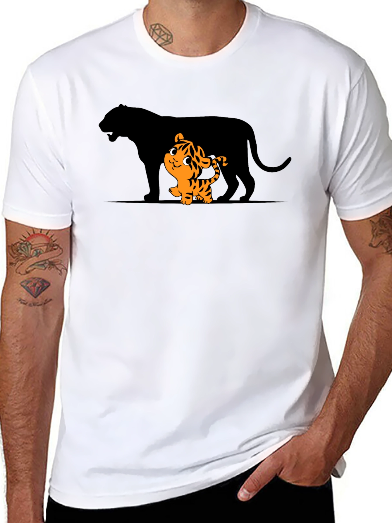Tiger Cub & Shadow Graphic T-Shirt - Black