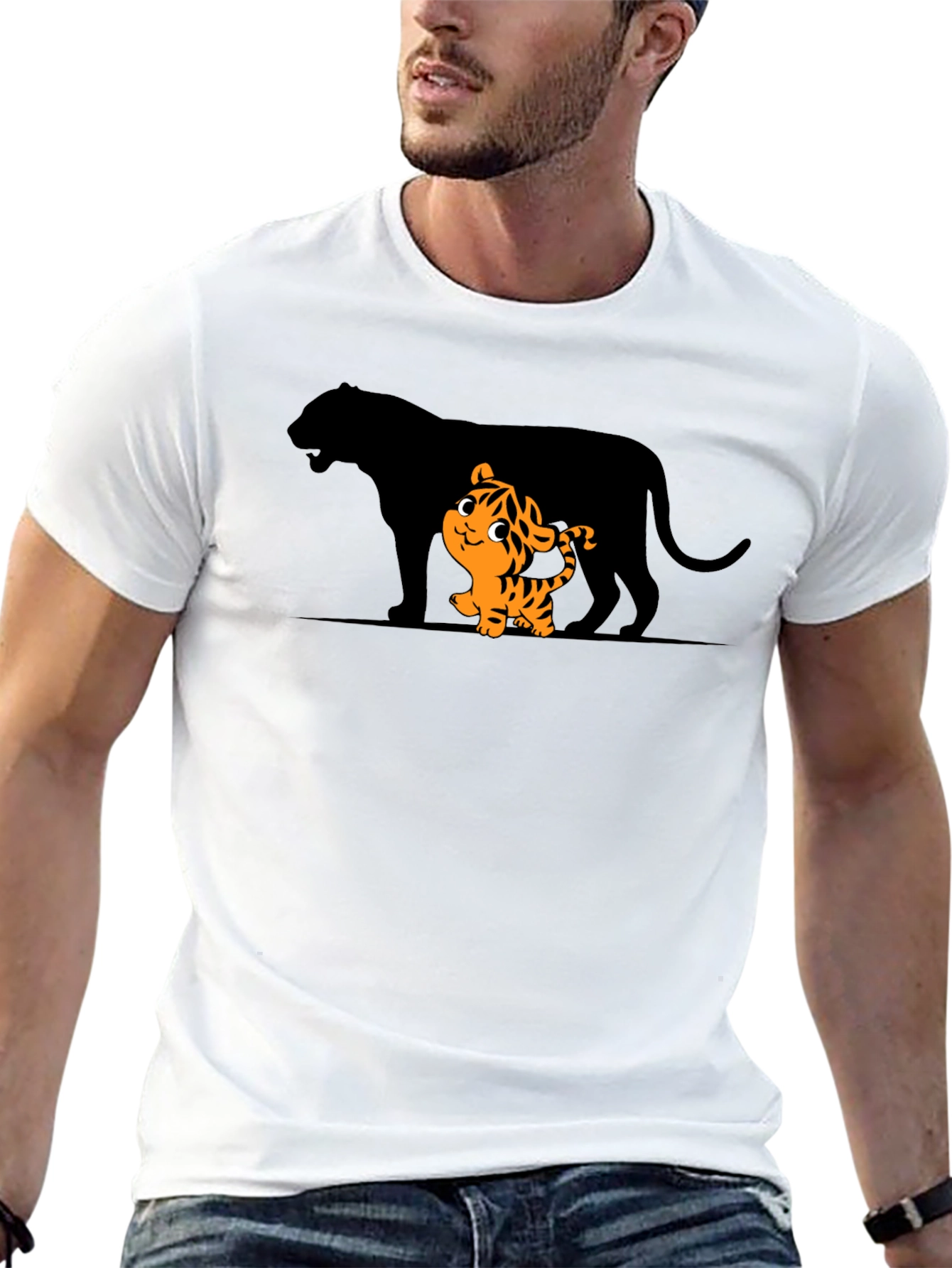 Tiger Cub & Shadow Graphic T-Shirt - Black