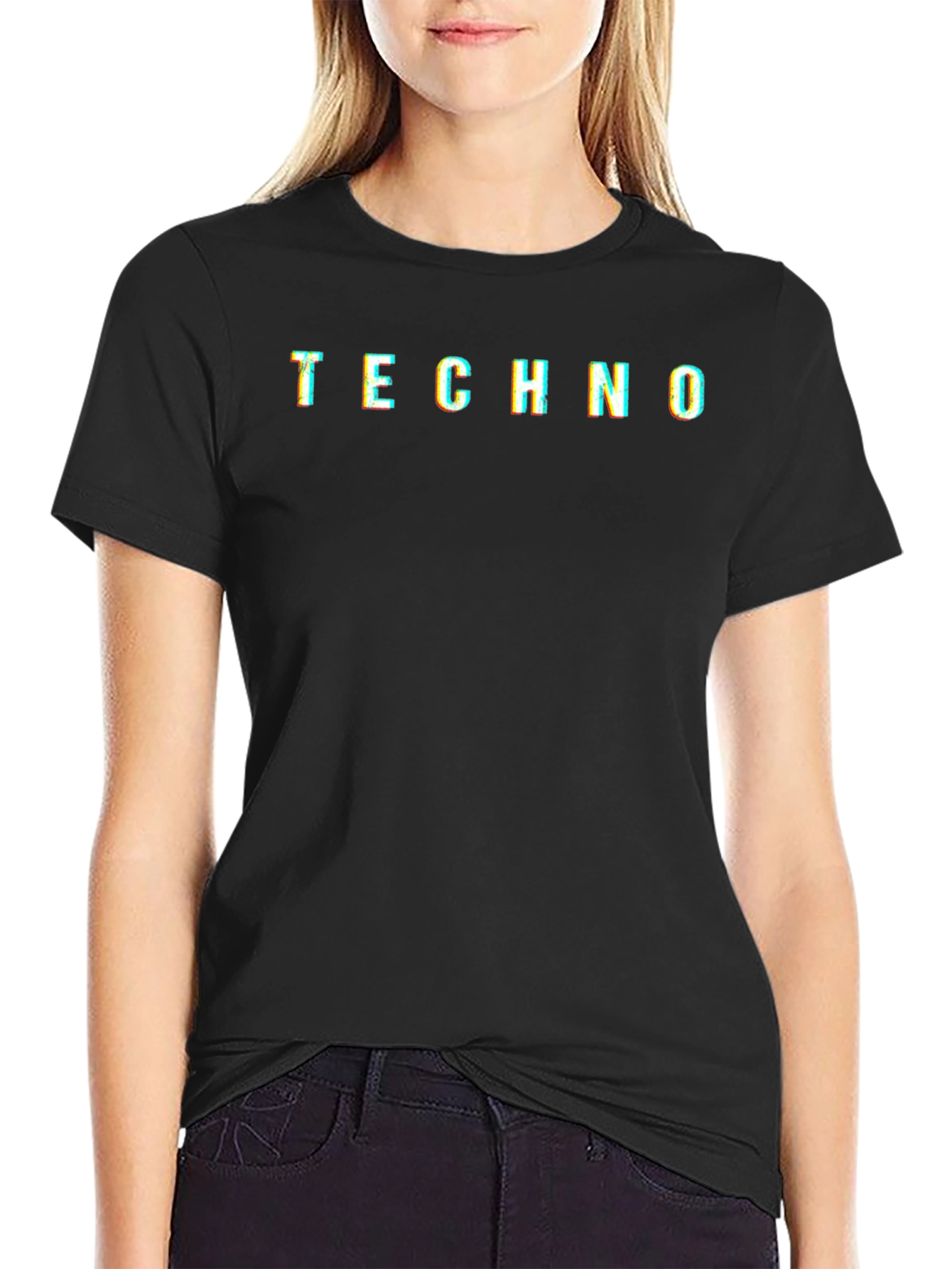 Techno Graphic Tee - Glitch Style Black T-Shirt
