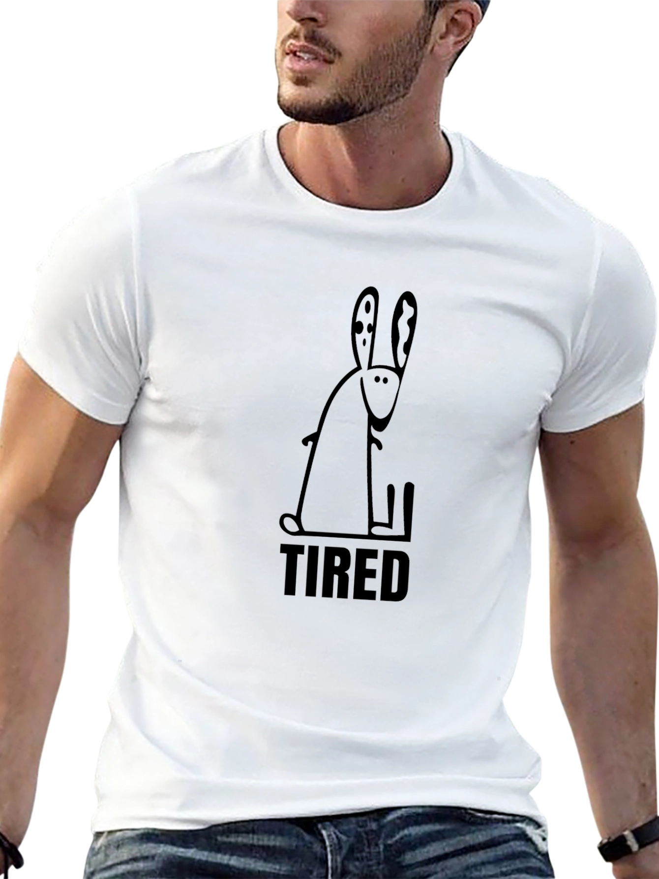 Tired Rabbit Graphic T-Shirt - Black Cotton Blend