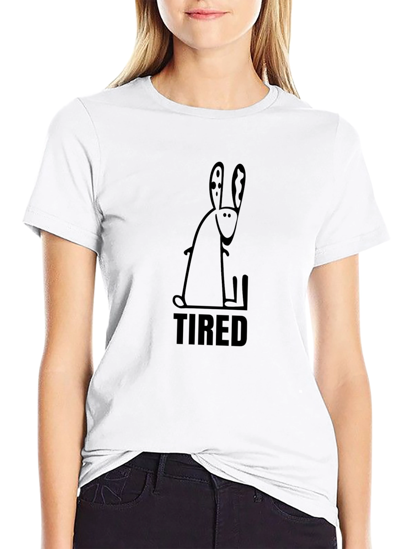 Tired Rabbit Graphic T-Shirt - Black Cotton Blend