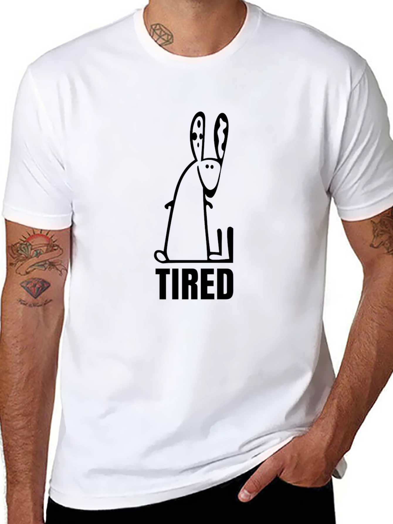 Tired Rabbit Graphic T-Shirt - Black Cotton Blend
