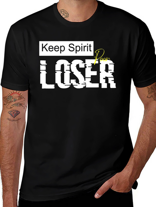 Keep Spirit Poor Loser Mens Black Graphic T-Shirt