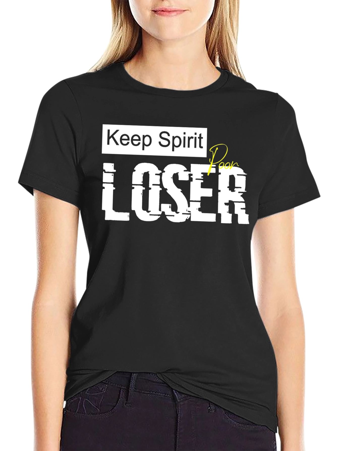 Keep Spirit Poor Loser Mens Black Graphic T-Shirt