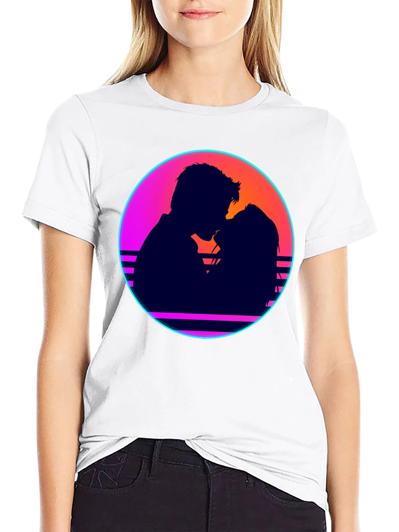 Retro Sunset Couple Graphic Tee - Stylish Comfort